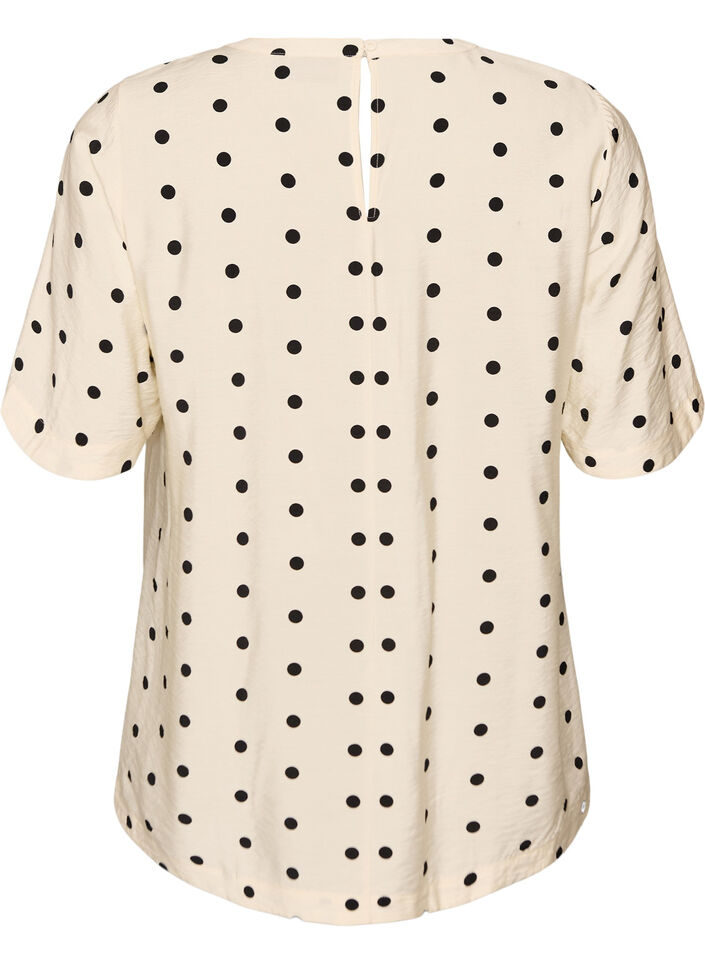 Blouse en viscose &agrave; pois et manches courtes, Vanille, Packshot image number 1