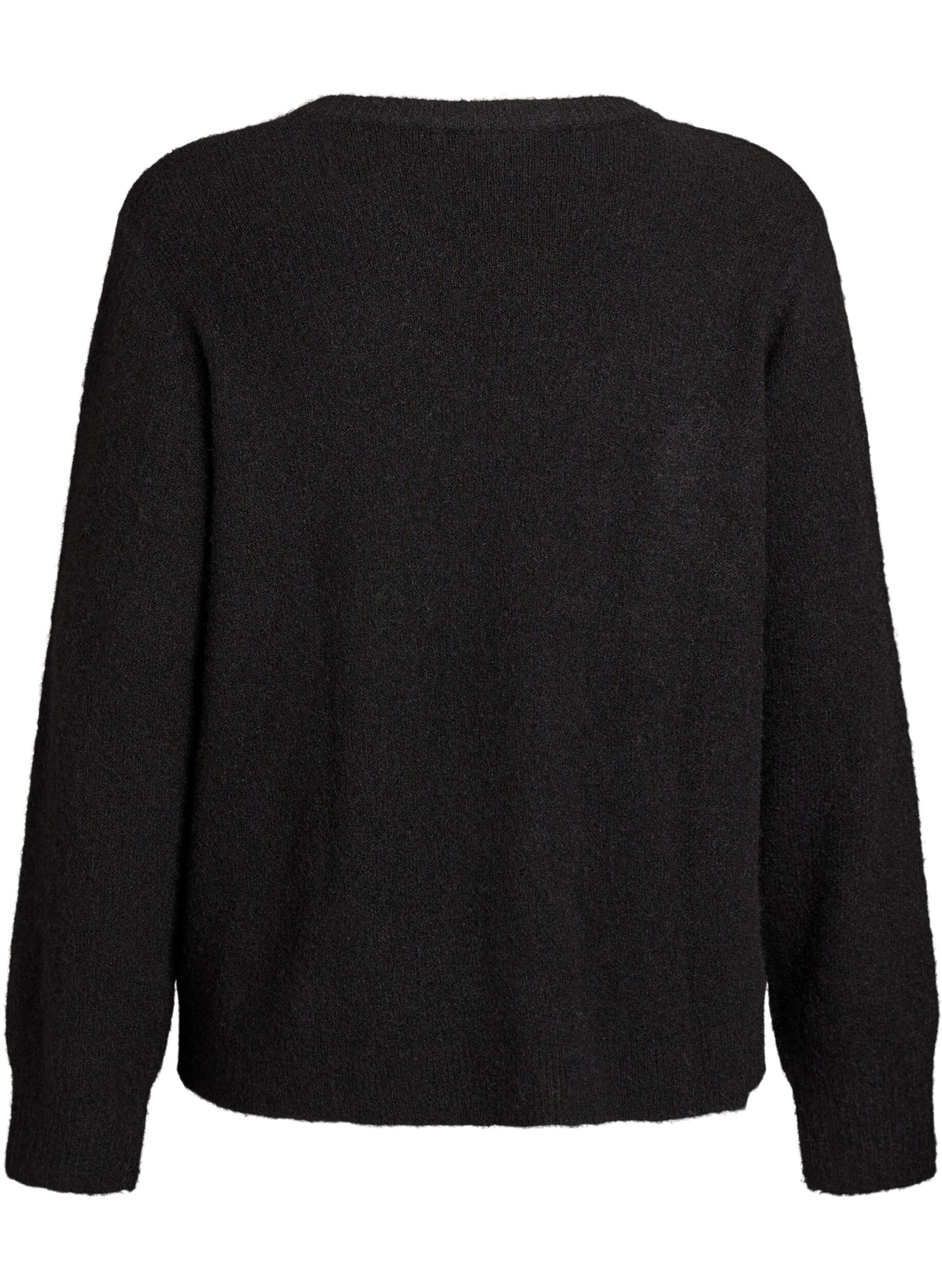 Zizzi Cardigan tricot&eacute; avec laine et boutons, Noir, Packshot image number 1