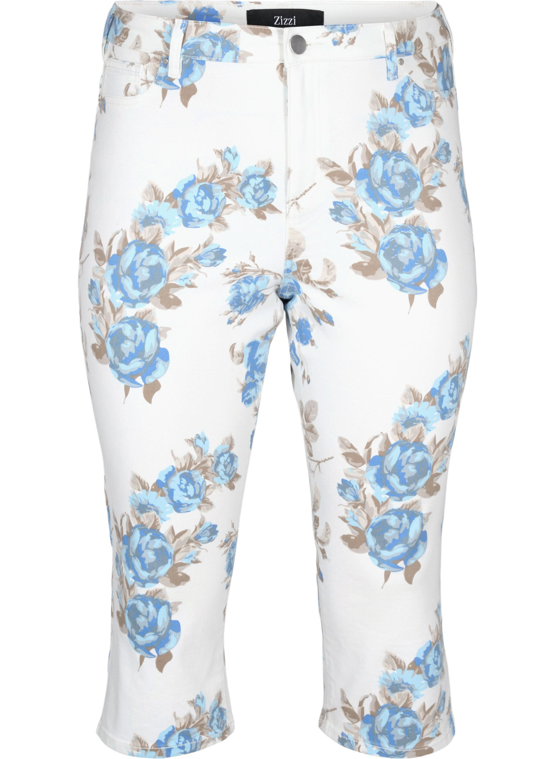 Zizzi Pantacourt Amy taille haute avec imprim&eacute; floral, White B.AOP, Packshot image number 0