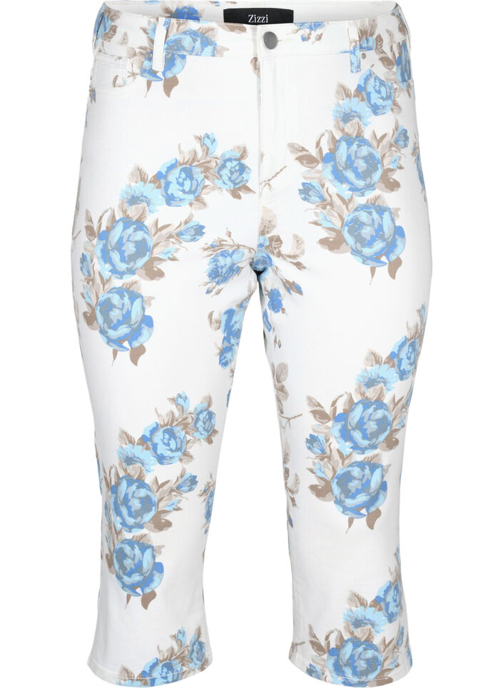 Pantacourt Amy taille haute avec imprim&eacute; floral, White B.AOP, Packshot image number 0