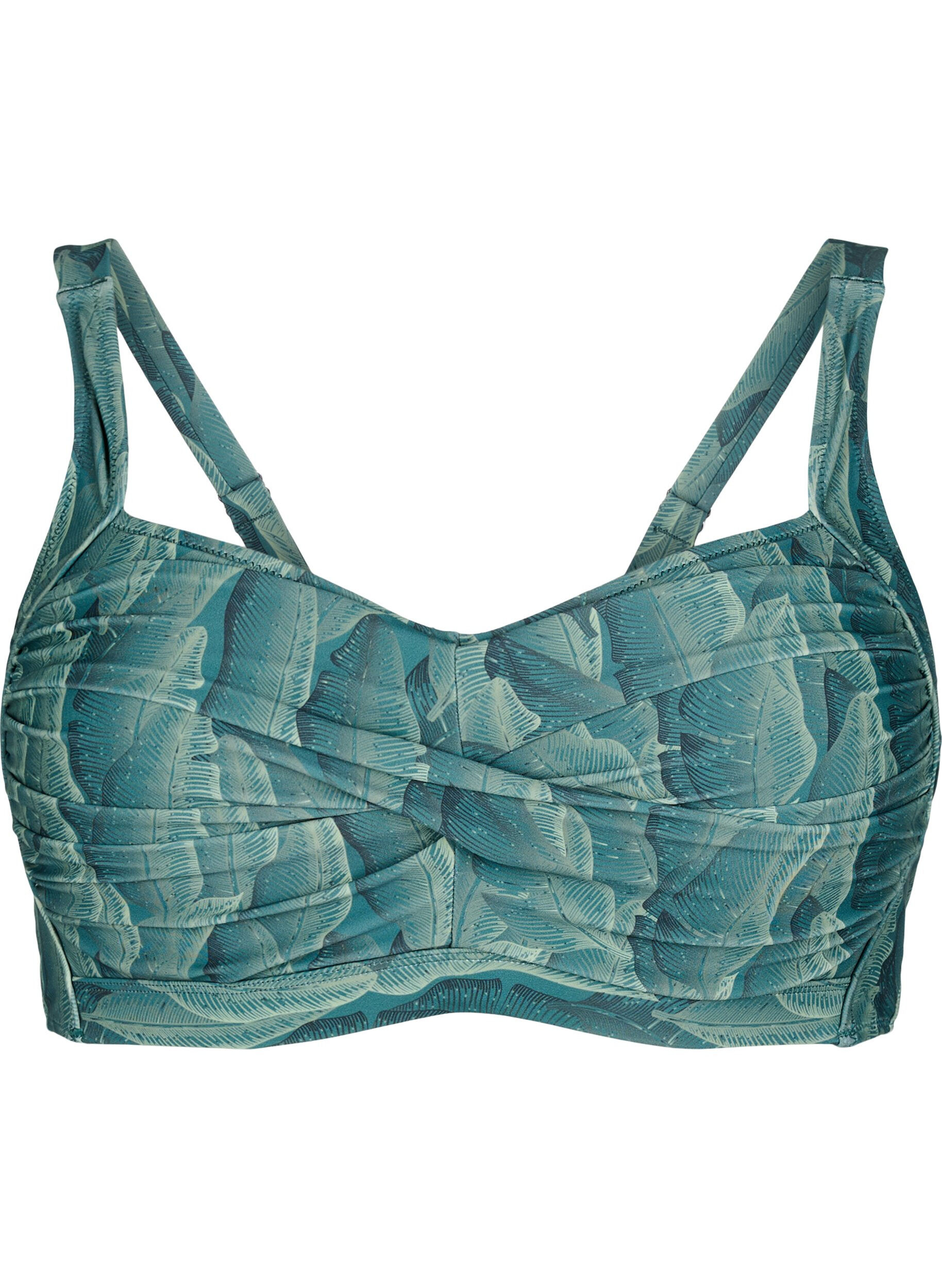 Zizzi Wattierter Bikini-Oberteil mit Print, Gr&uuml;n, Packshot image number 0