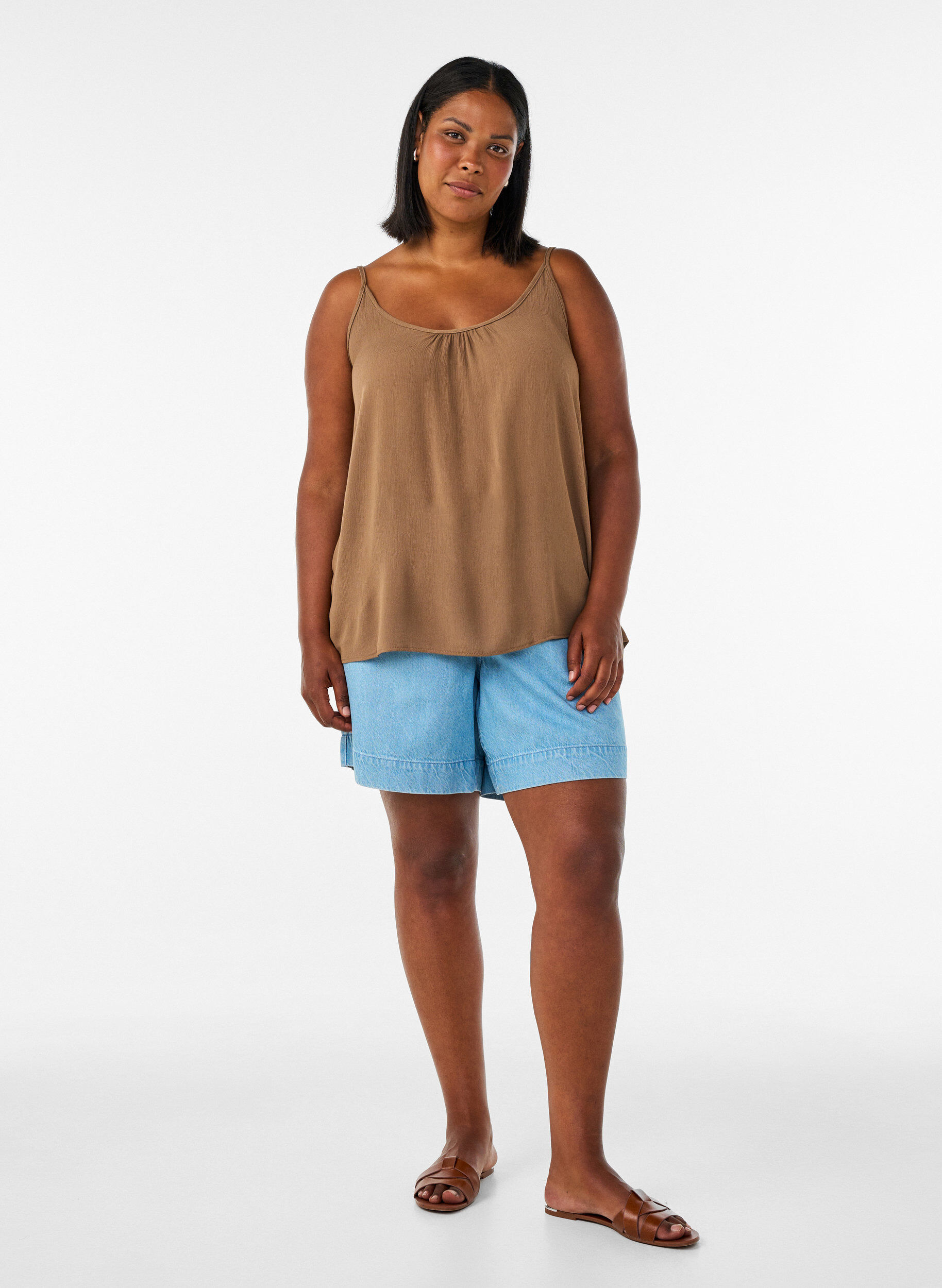 ZizziTop &agrave; bretelles en viscose, Marron, Model image number 1