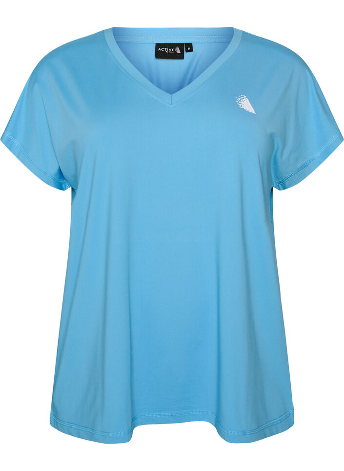Lockeres Trainings-T-Shirt mit V-Ausschnitt, Blau, Packshot image number 0