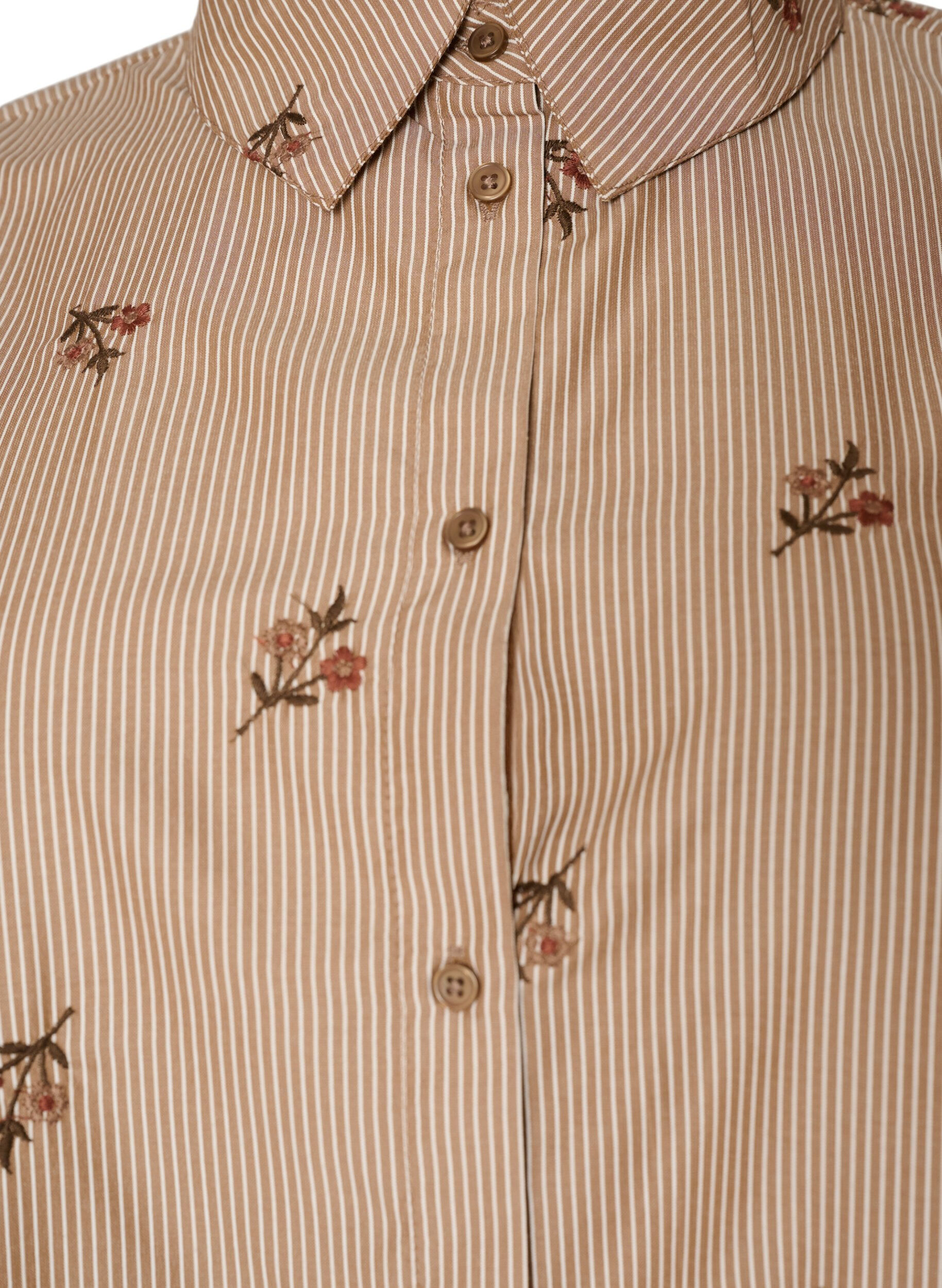 ZizziGestreifte Bluse mit bestickten Blumen, Braun, Packshot image number 2