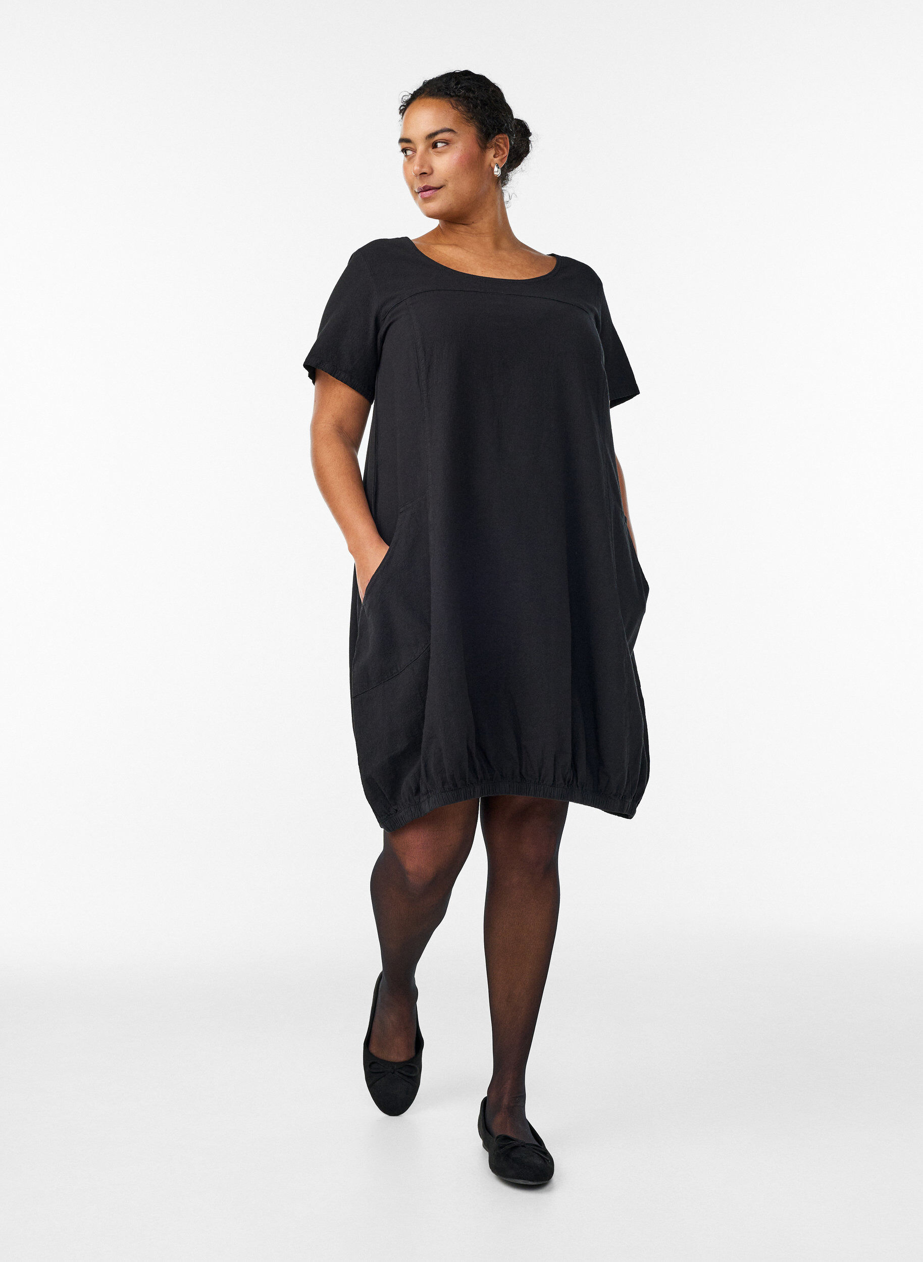 ZizziKurzarm Kleid aus Baumwolle, Schwarz, Model image number 1