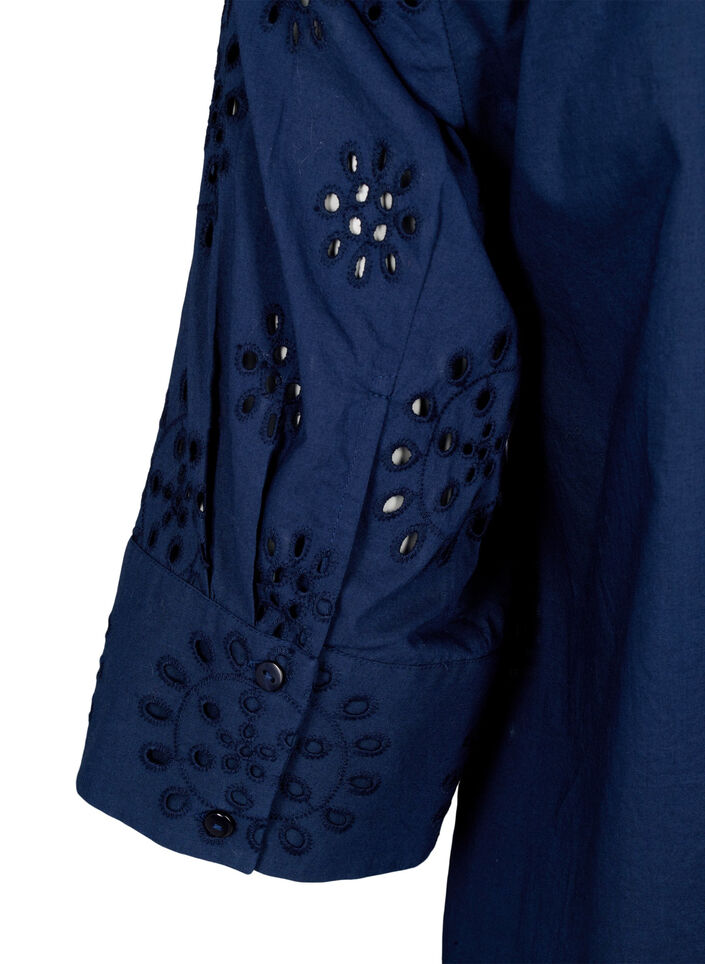 Chemisier avec broderie anglaise et manches 3/4, Navy Blazer, Packshot image number 3