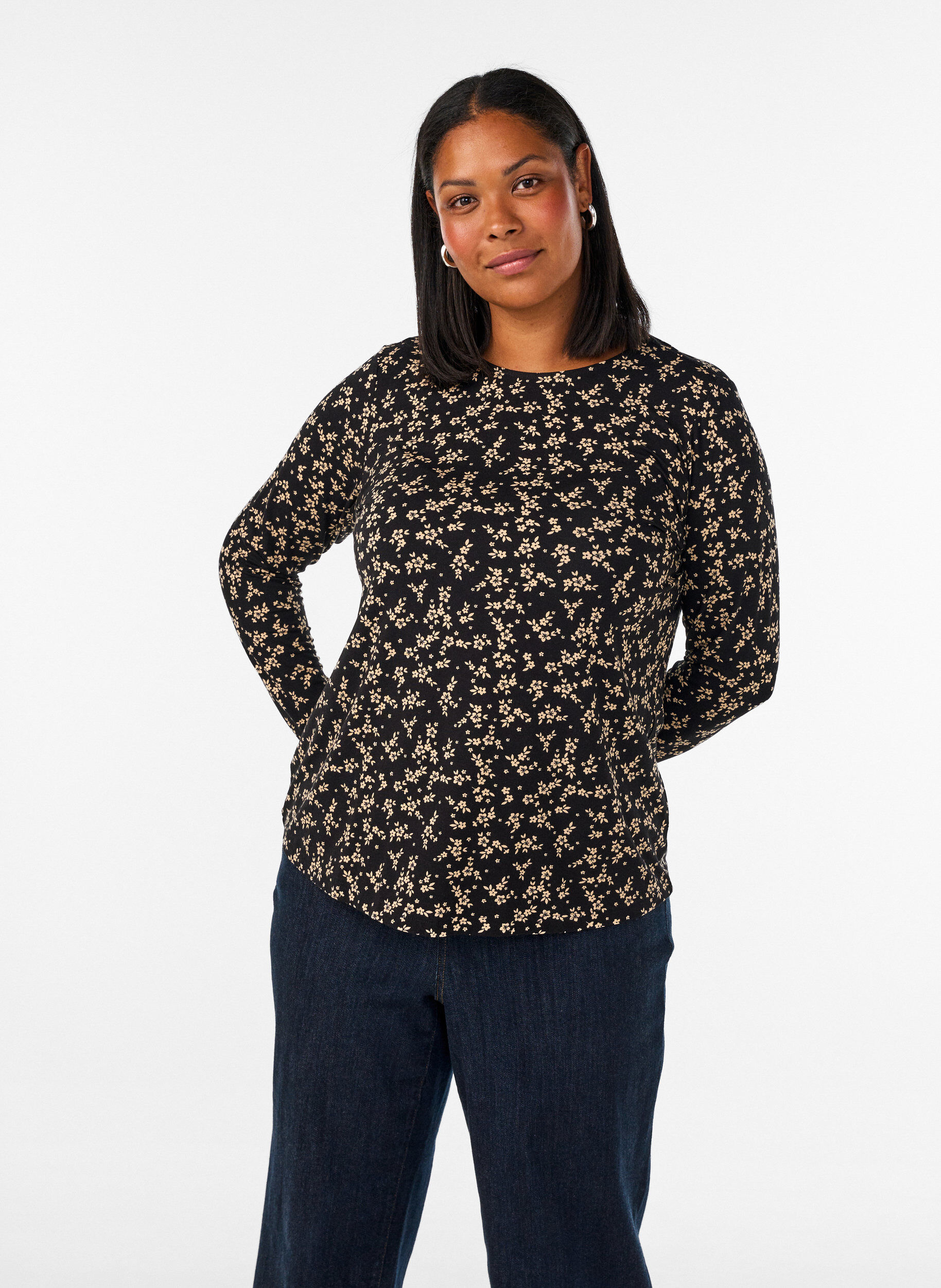 ZizziLang&auml;rmelige Bluse, Schwarz, Model image number 0