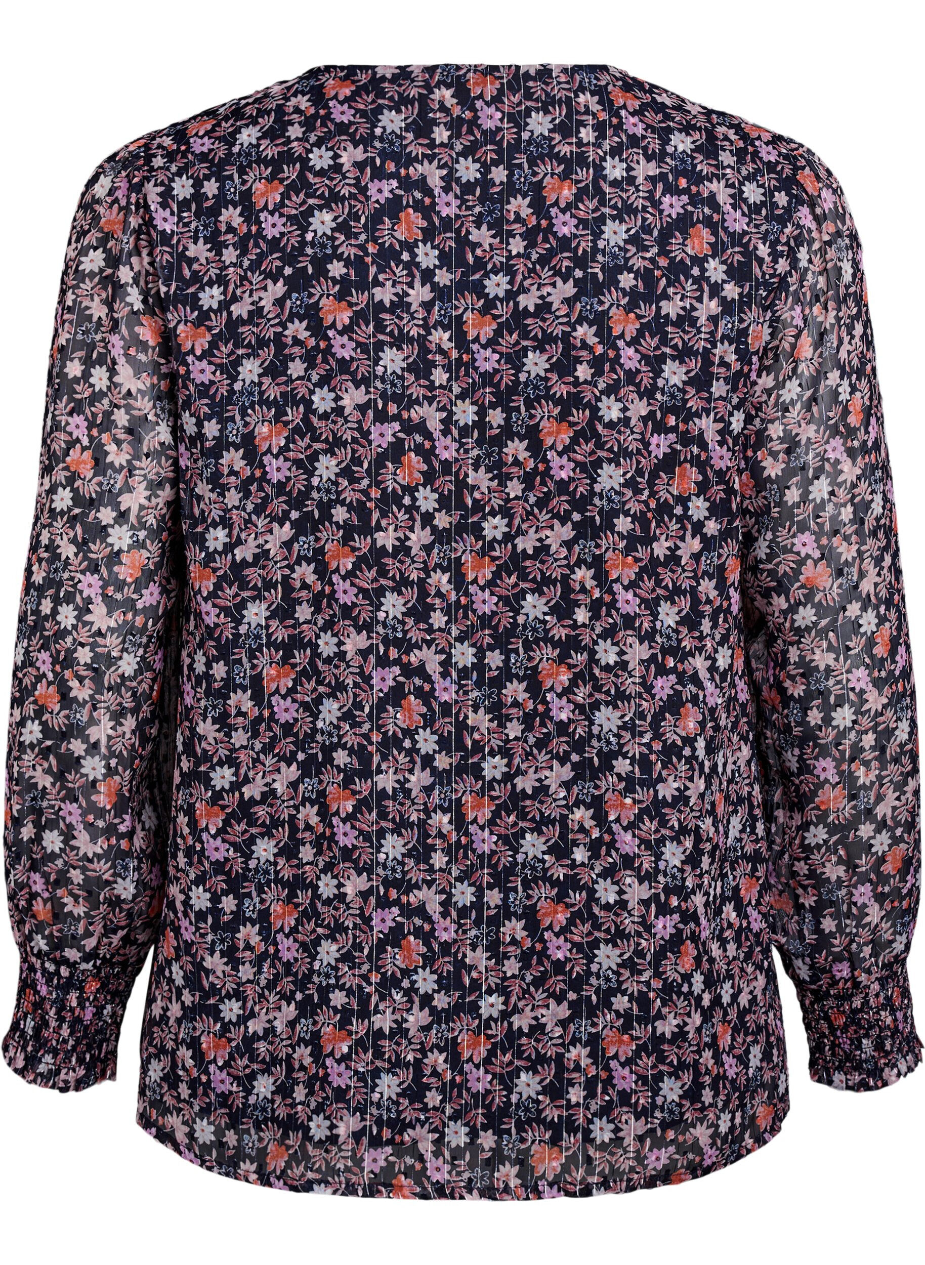 ZizziBluse mit gebl&uuml;mtem Print und Glitzerfaden, Blau, Packshot image number 1