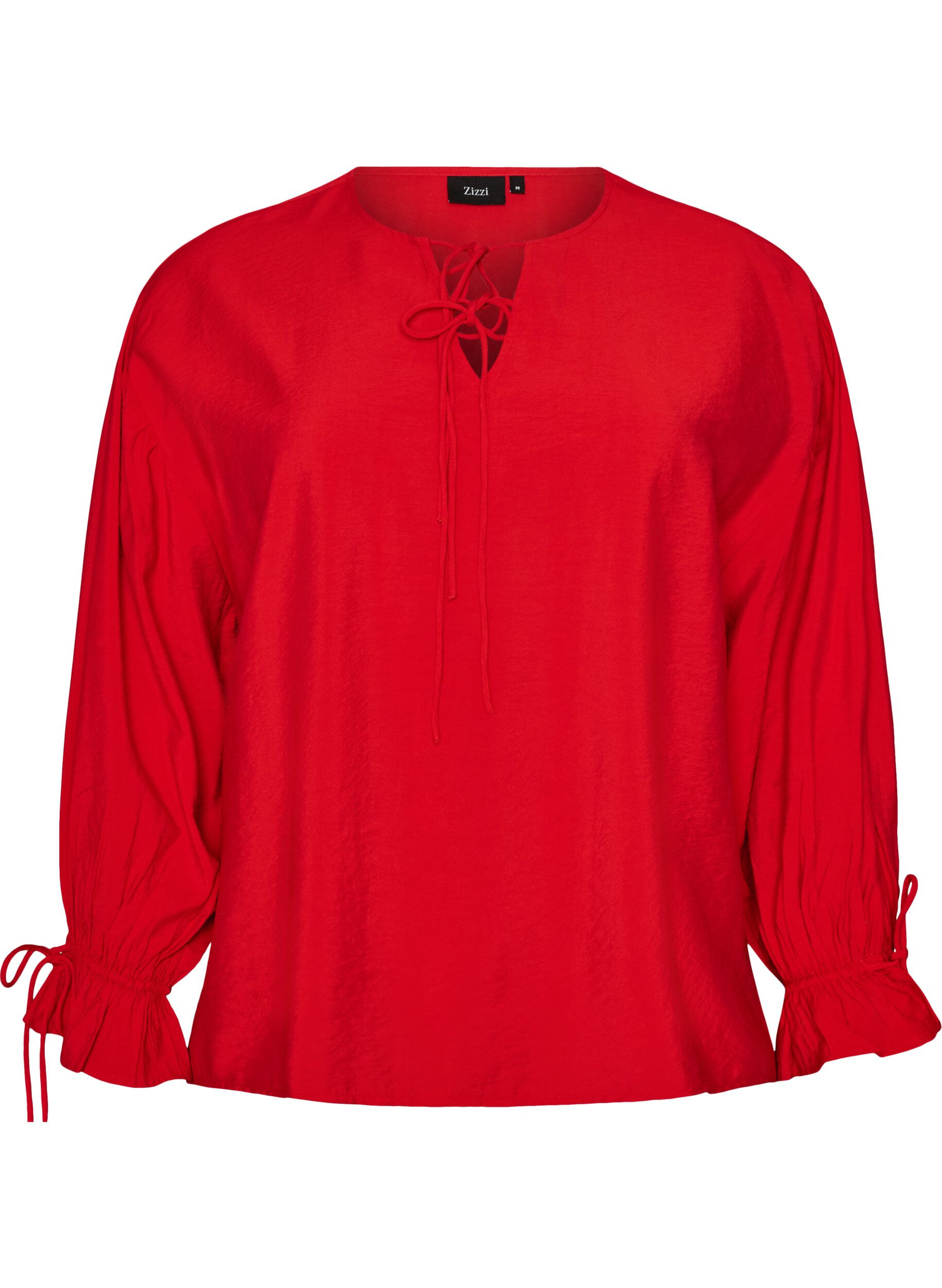 ZizziBlouse en viscose avec liens et volants, Rouge, Packshot image number 0