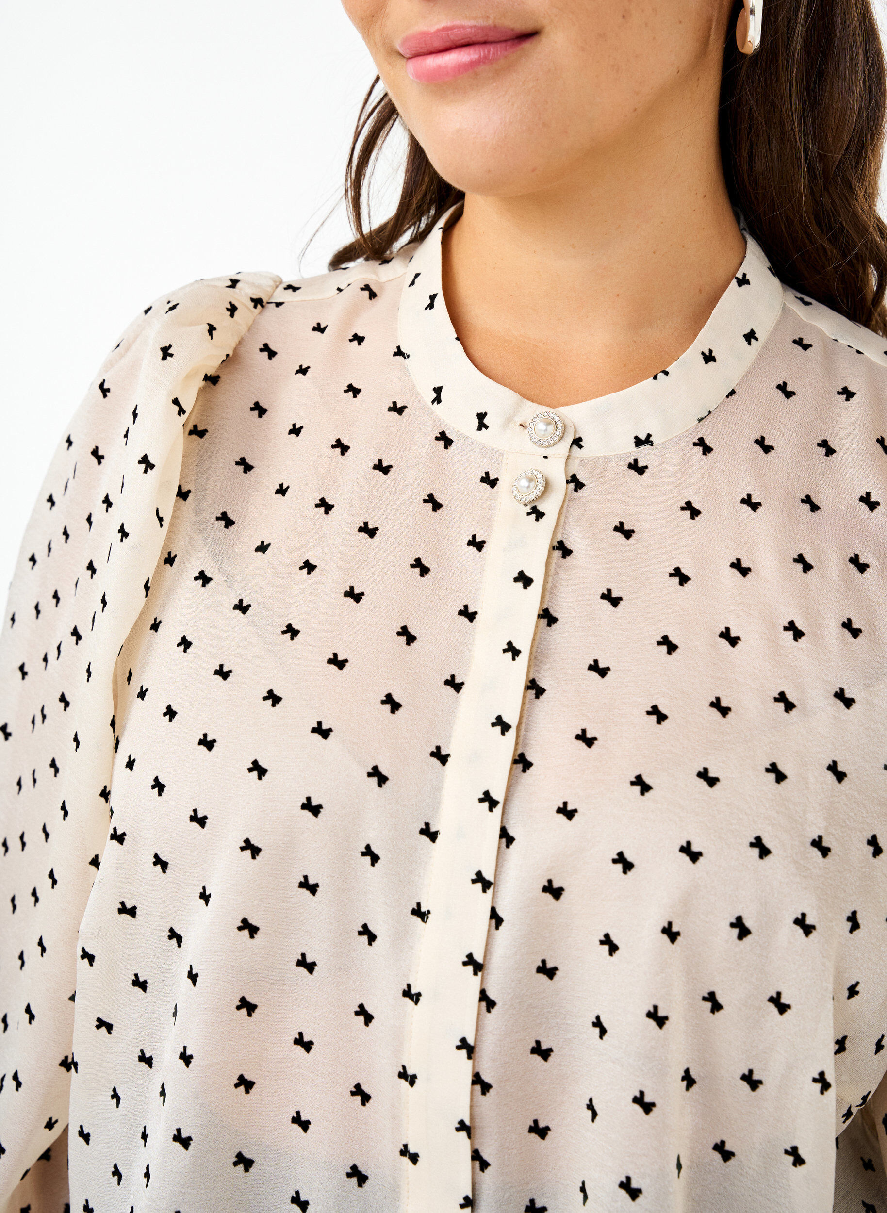 Zizzi Chemisier &agrave; basque et n&oelig;uds, Ecru w Bow, Model image number 2