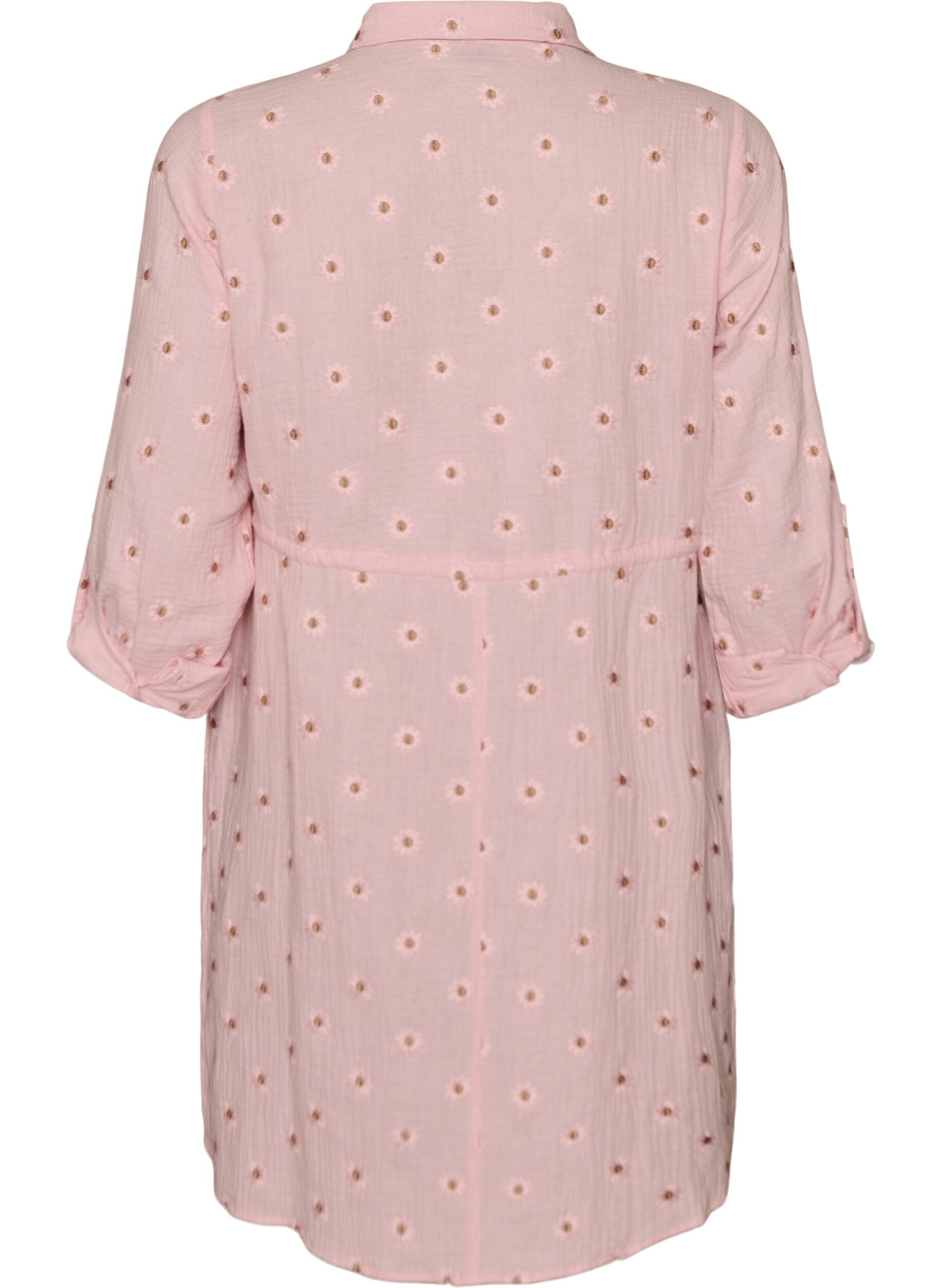 Zizzi Robe chemise en mousseline de coton avec motifs brod&eacute;s, Rose, Packshot image number 1