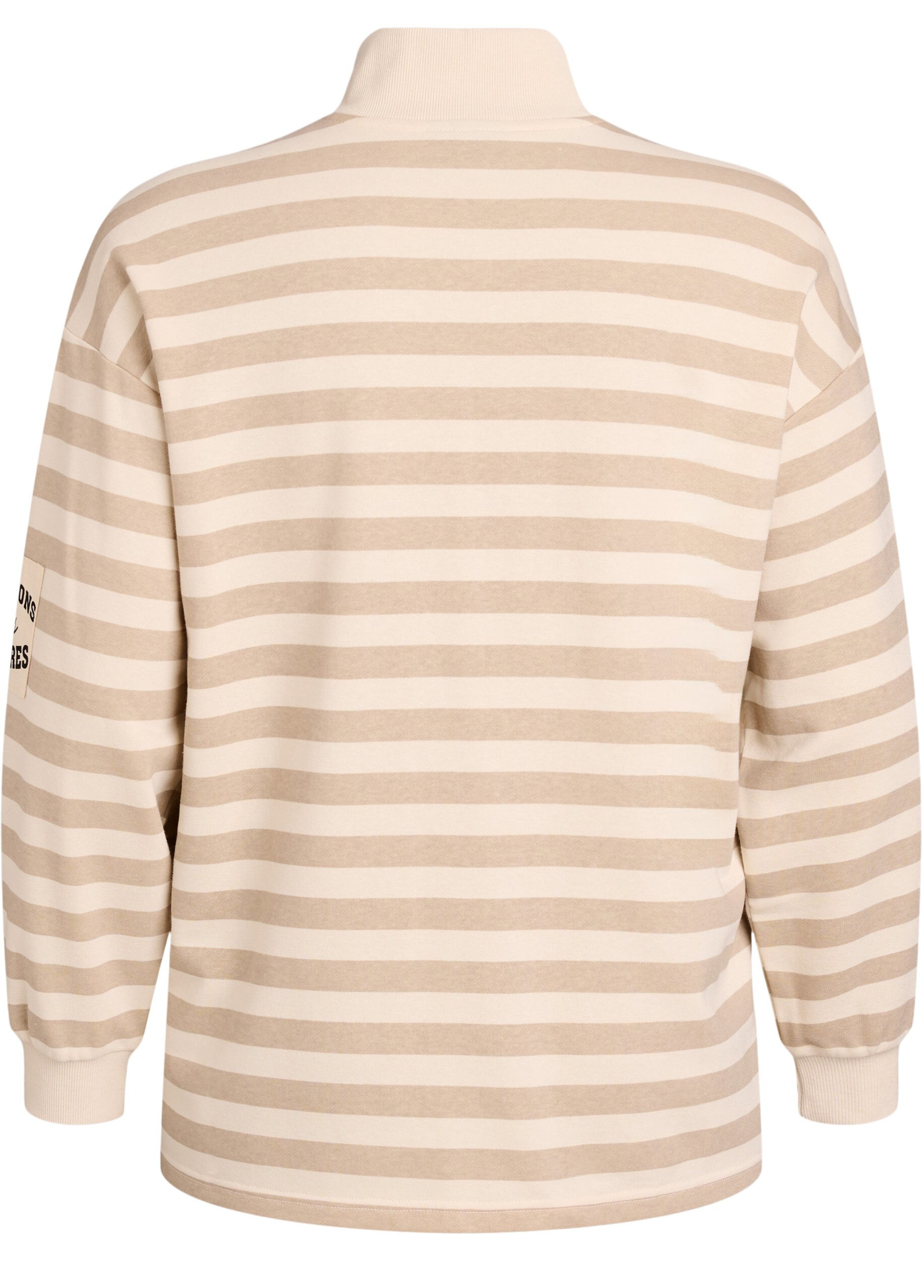 Zizzi Gestreiftes Sweatshirt mit Stehkragen und Rei&szlig;verschluss, Beige, Packshot image number 1