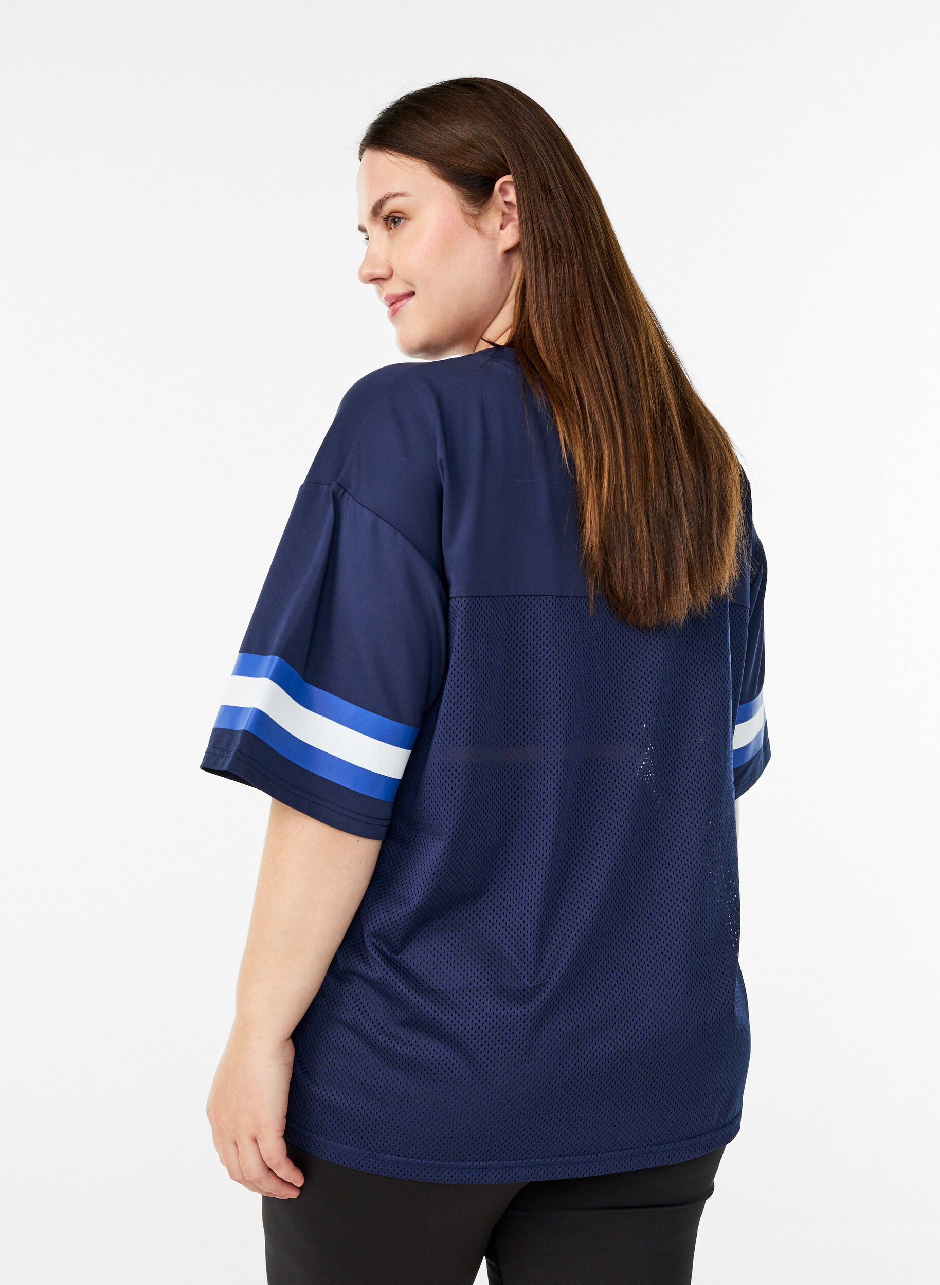 ZizziTrainingsshirt mit V-Ausschnitt und Frontprint, Blau, Model image number 2