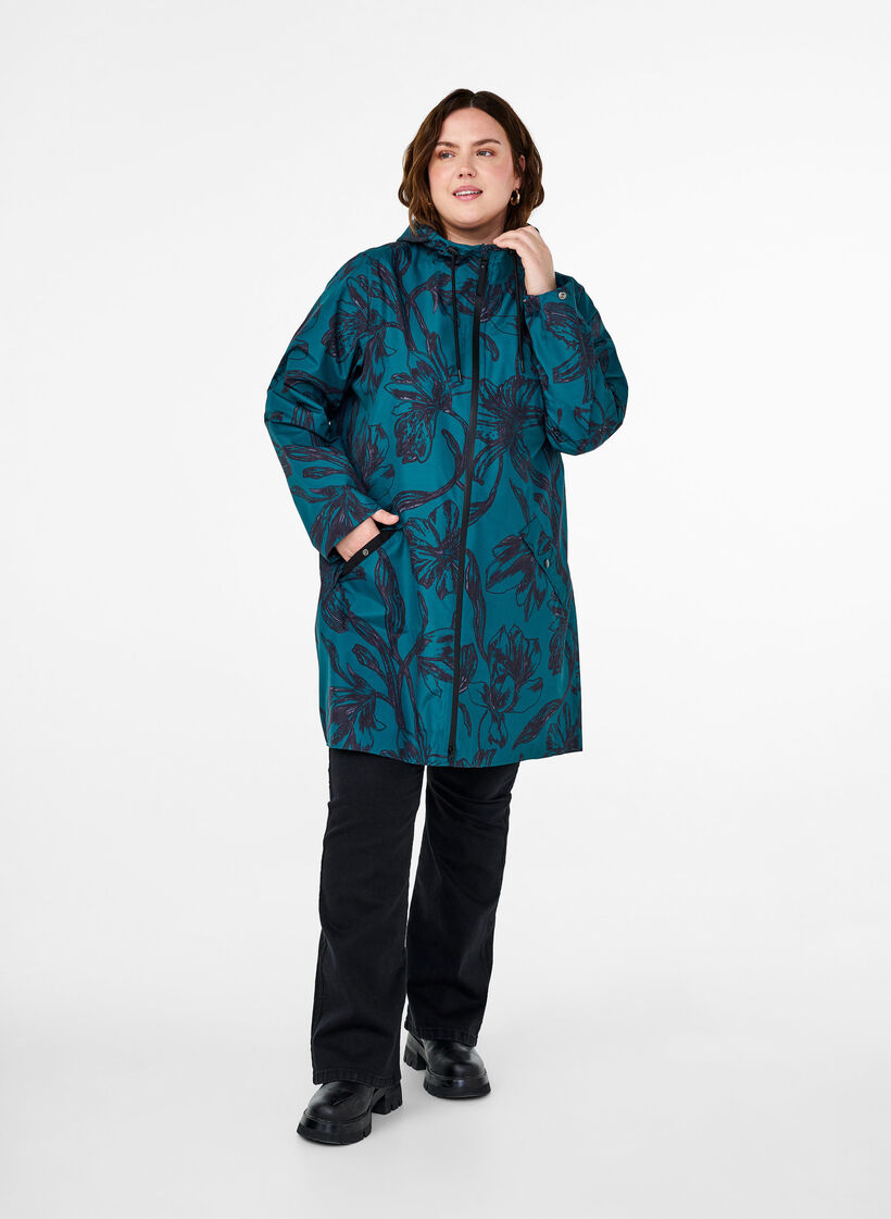 Regenjacke mit Druck, Deep Teal Black, Model image number 2