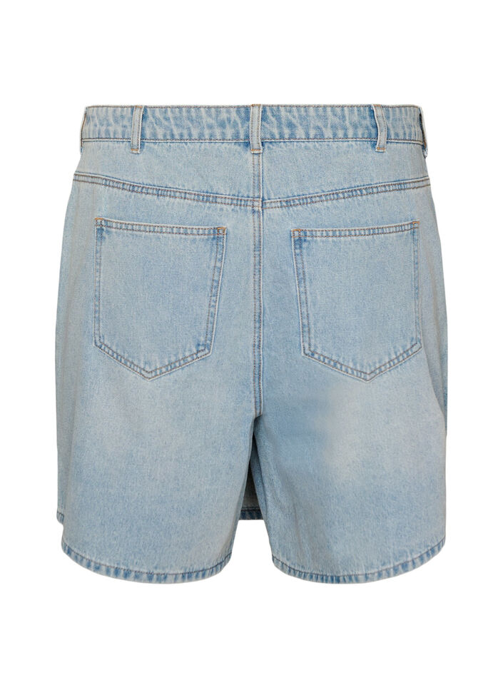 Denimskort mit Wickeloptik und hoher Taille, Blau, Packshot image number 1