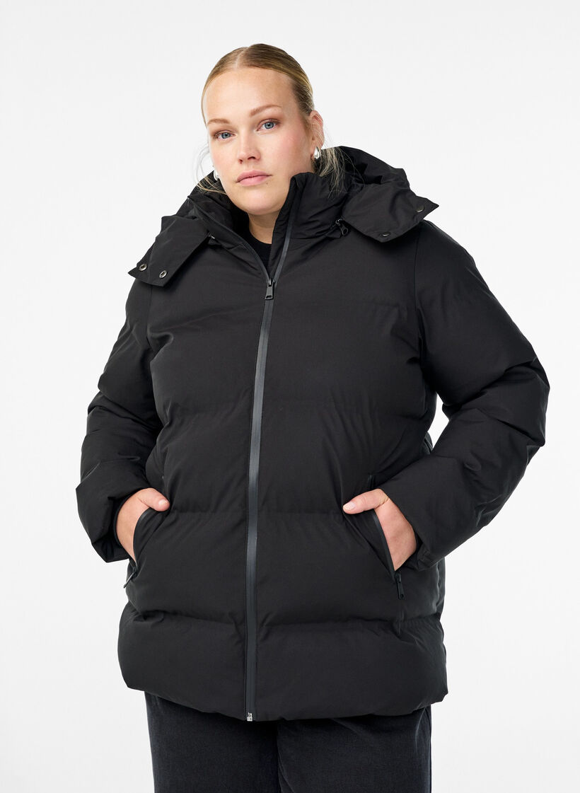 Doudoune courte avec capuche amovible, Noir, Model image number 0