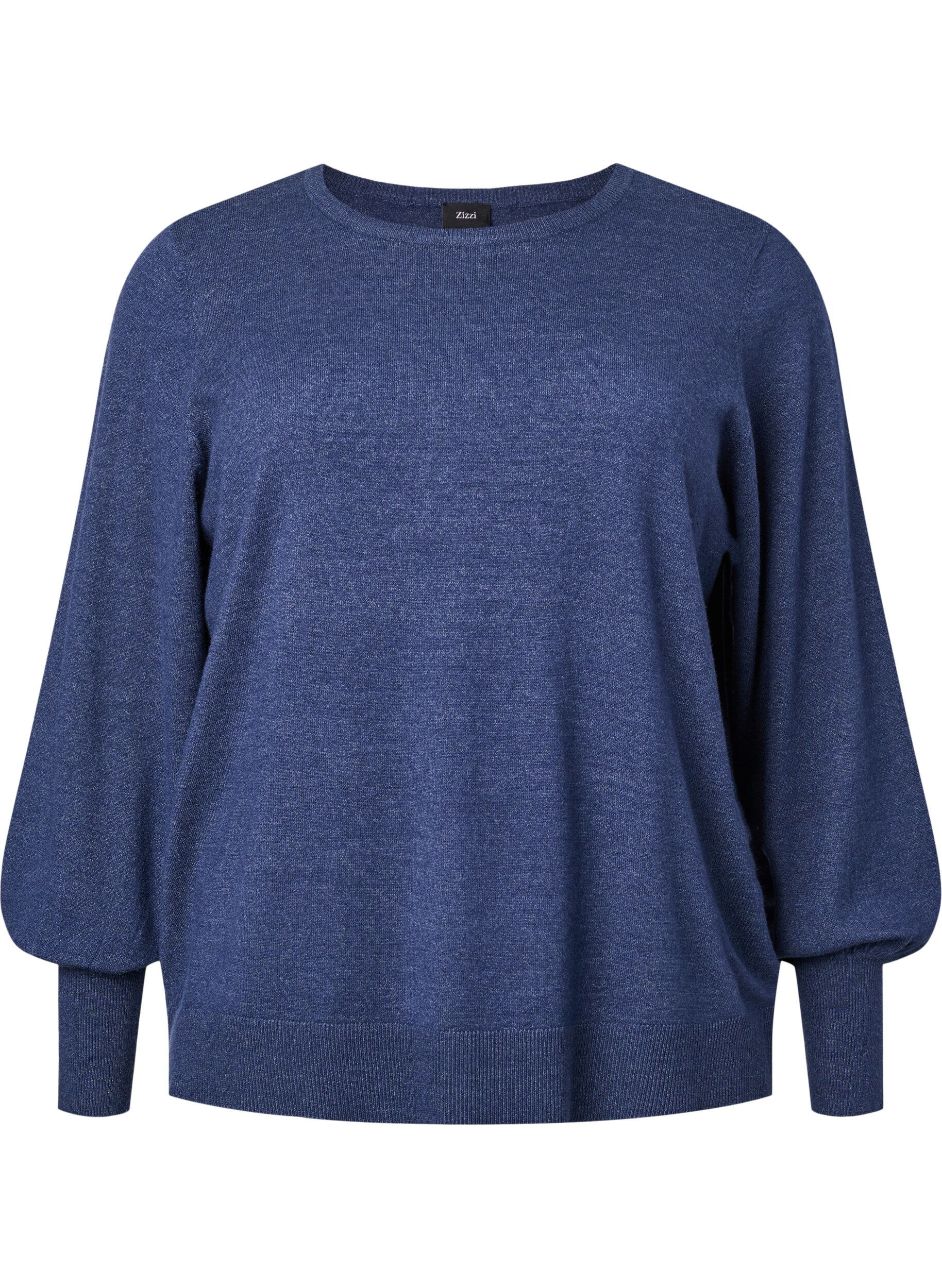 Zizzi Blouse en maille viscose et manches bouffantes, Dress Blues Mel., Packshot image number 0