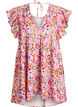 Robe fleurie en coton avec volants et col en V, Rose, Packshot image number 0
