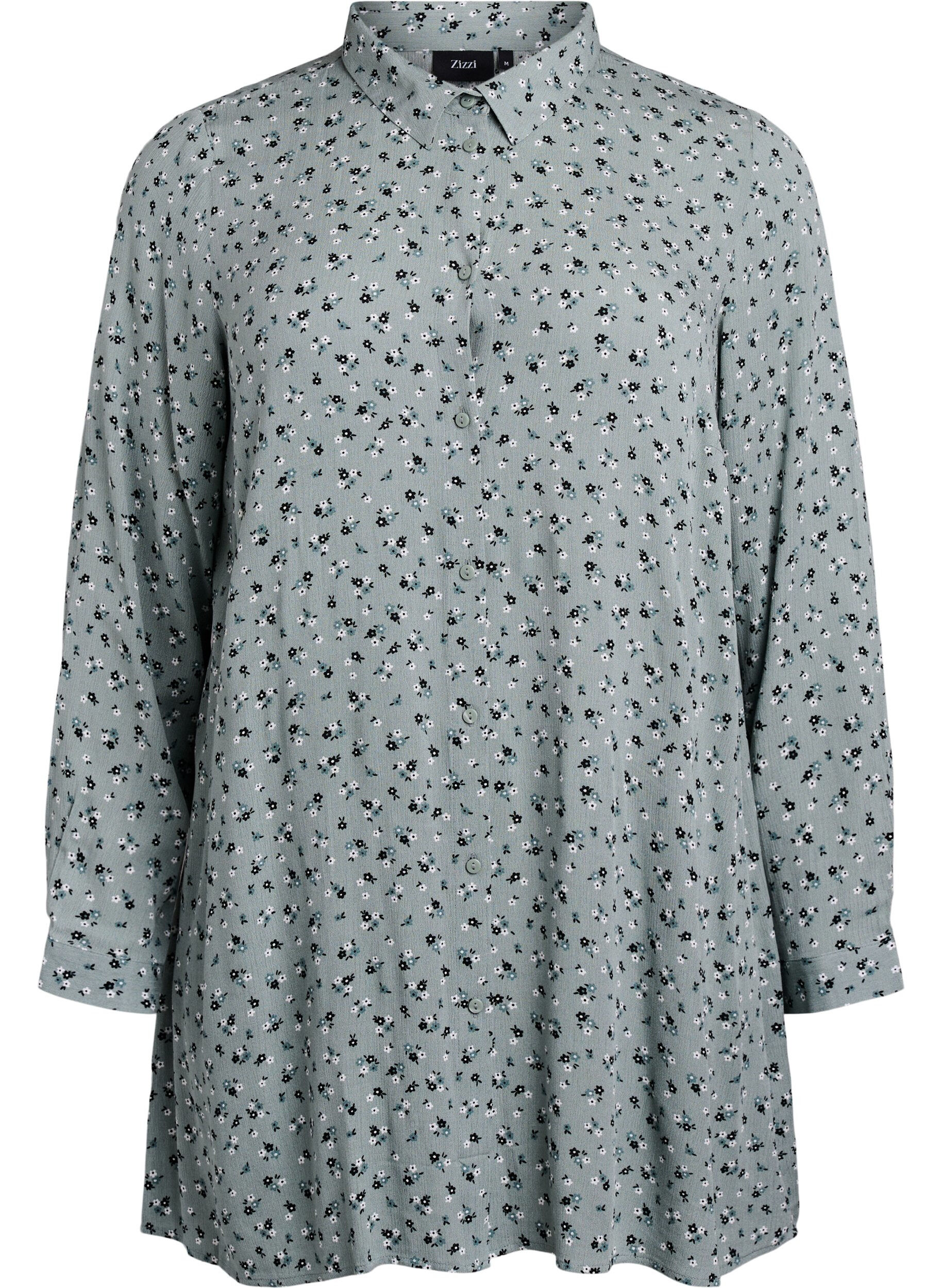 Lange Bluse mit gebl&uuml;mtem Print
