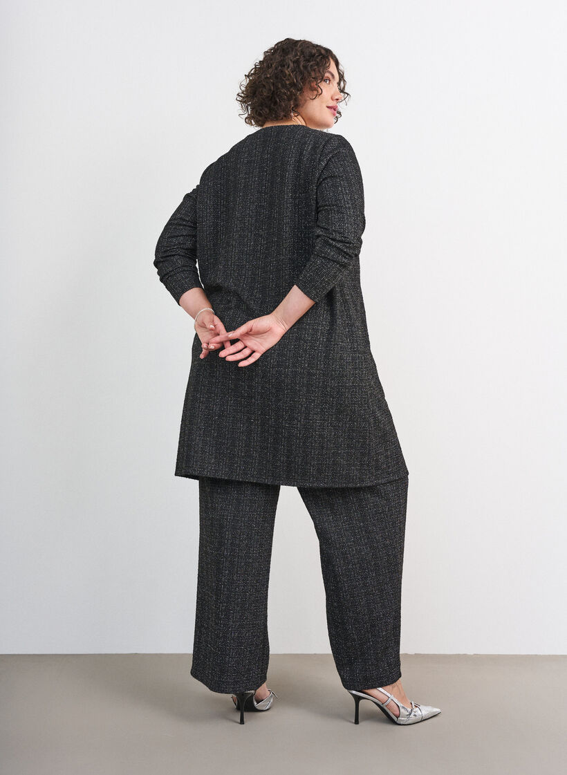 Pantalon &agrave; coupe droite en boucl&eacute;, Noir, Model image number 1