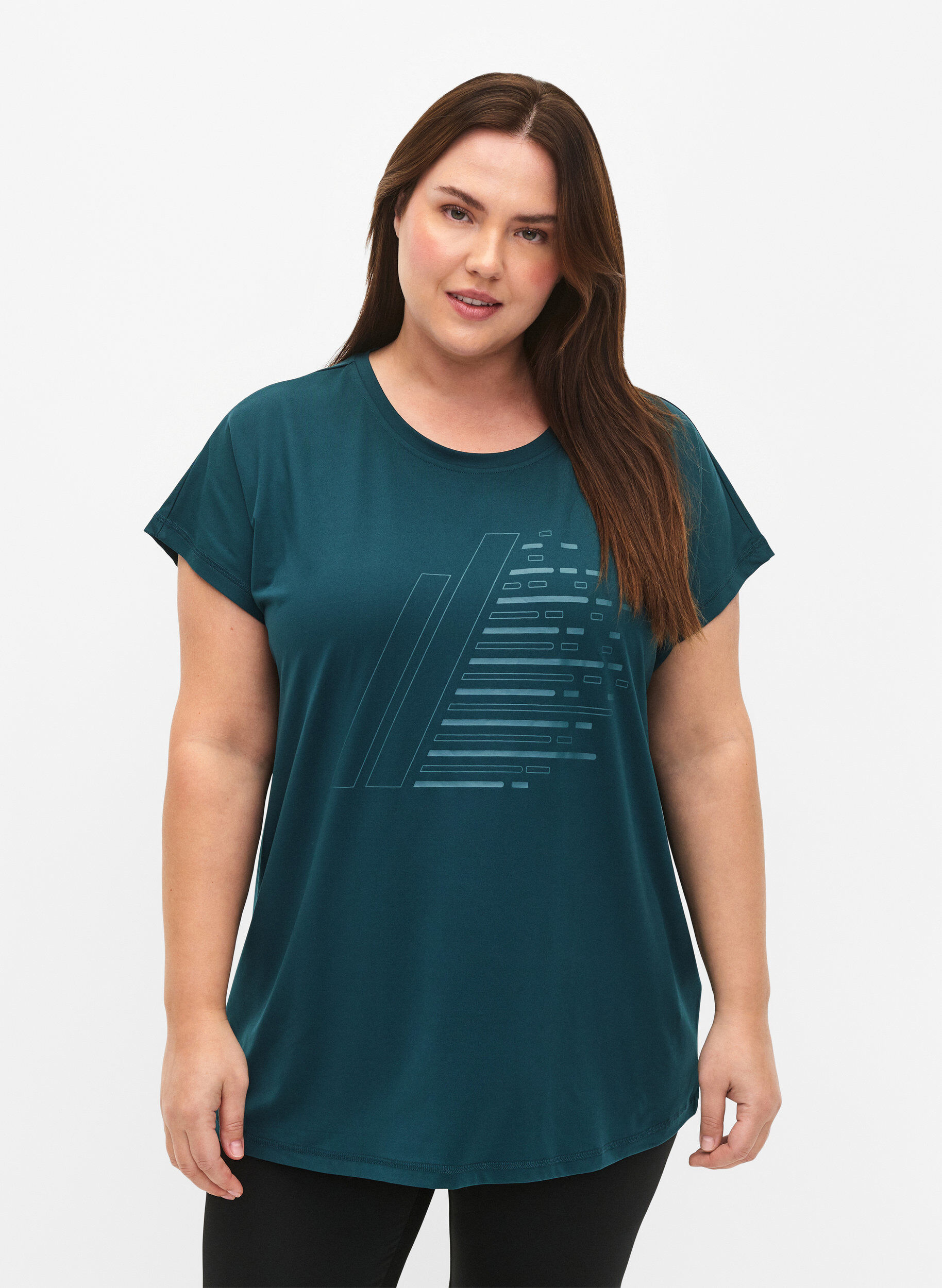 Zizzi Trainingsshirt mit kurzen &Auml;rmeln und Print, Deep Teal/Pacific, Model image number 0