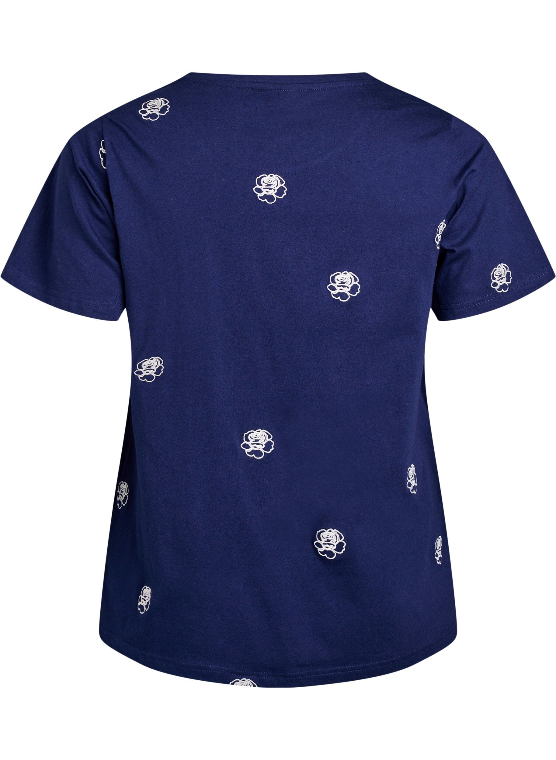 Zizzi T-Shirt aus Bio-Baumwolle mit aufgestickten Motiven, Blau, Packshot image number 1