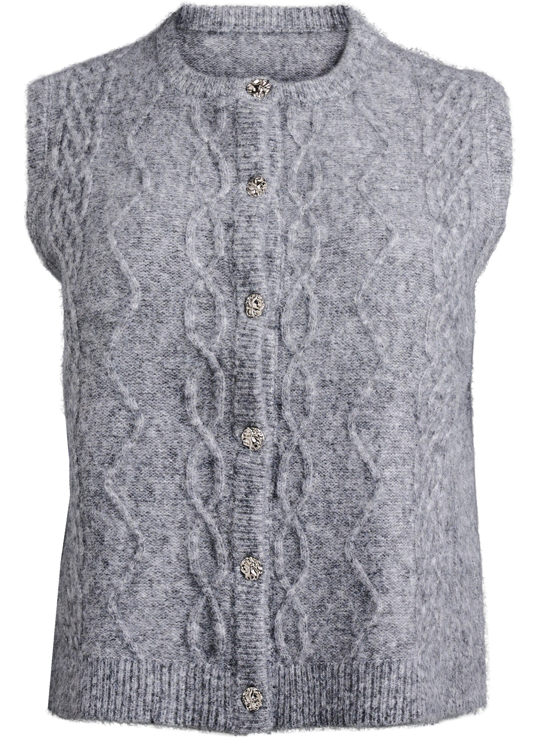 Zizzi Gilet en maille &agrave; motifs avec boutons d&eacute;coratifs, Gris, Packshot image number 0