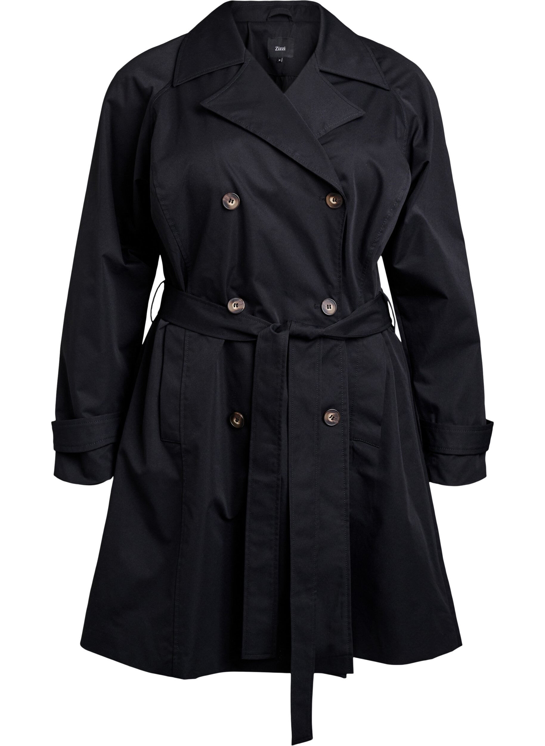 Zizzi Trenchcoat in Midi-L&auml;nge mit G&uuml;rtel, Black, Packshot image number 0