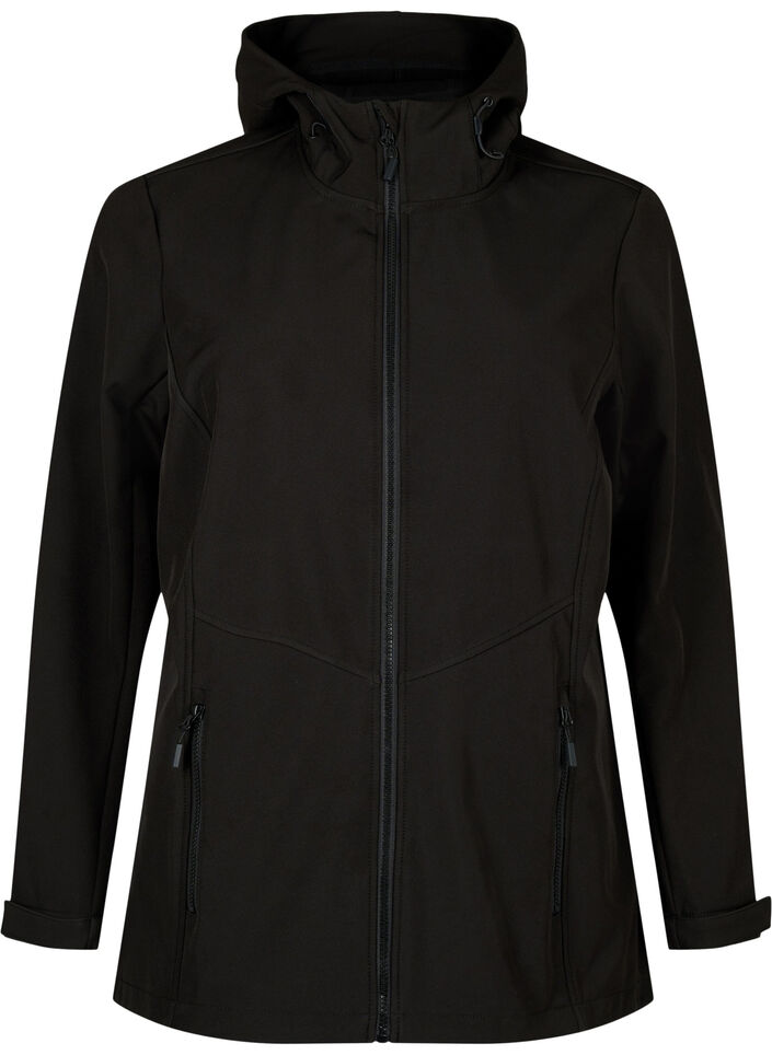 Kurze Softshell-Jacke mit Taschen, Black, Packshot image number 0