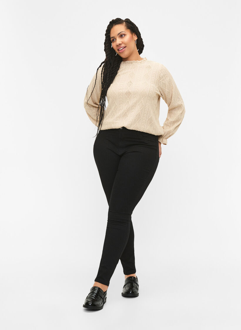 Chemisier avec détails de volants et motif ton sur ton, Sand, Model image number 2