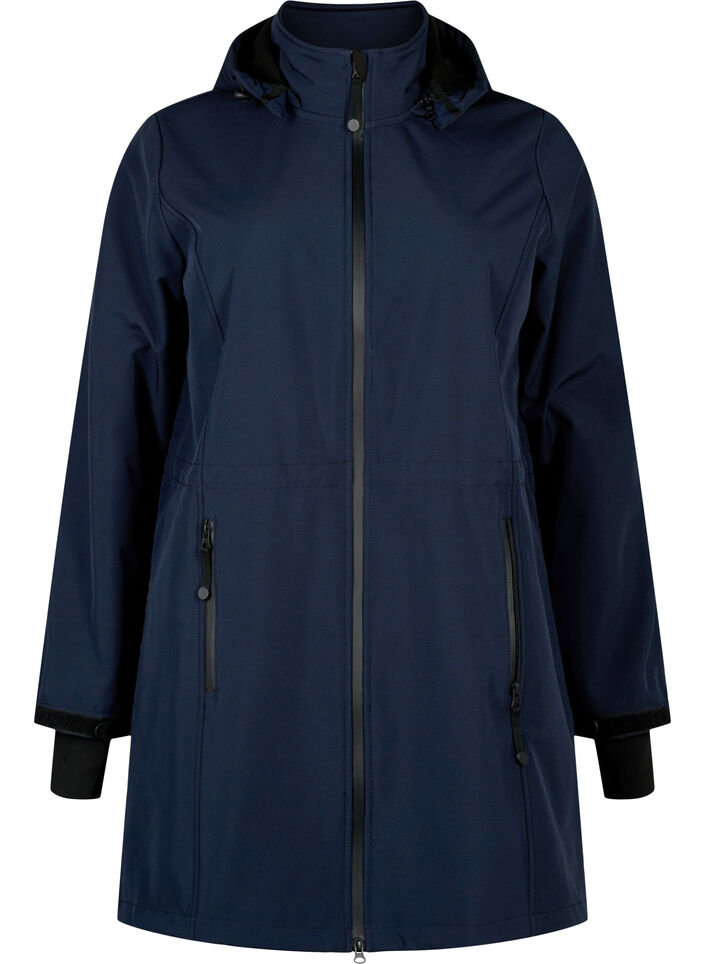 Softshell-Jacke mit abnehmbarer Kapuze, Blau, Packshot image number 0