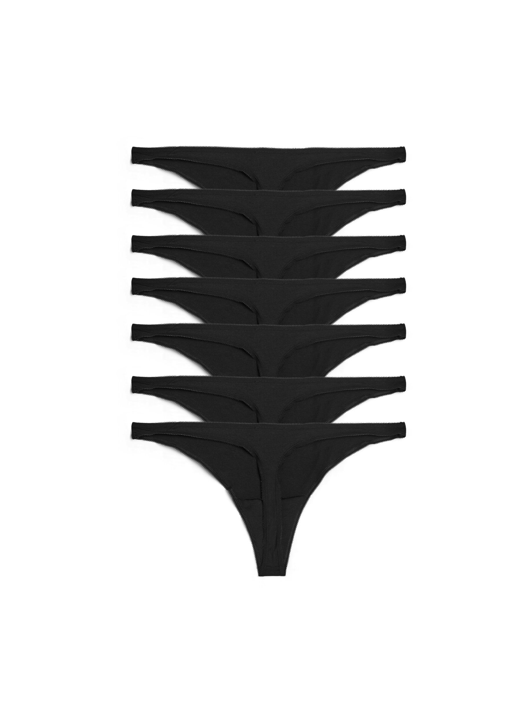 Zizzi 7-pack strings en coton taille basse, Noir, Packshot image number 1