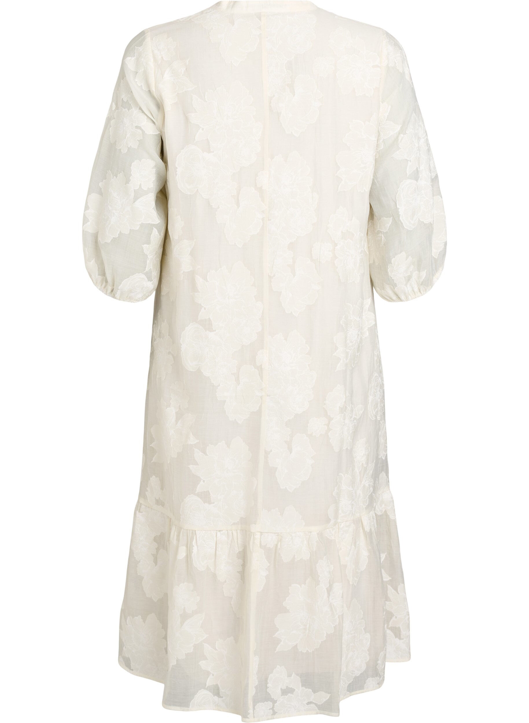 Zizzi Robe midi &agrave; imprim&eacute; floral et manches 3/4 transparentes, Beige, Packshot image number 1