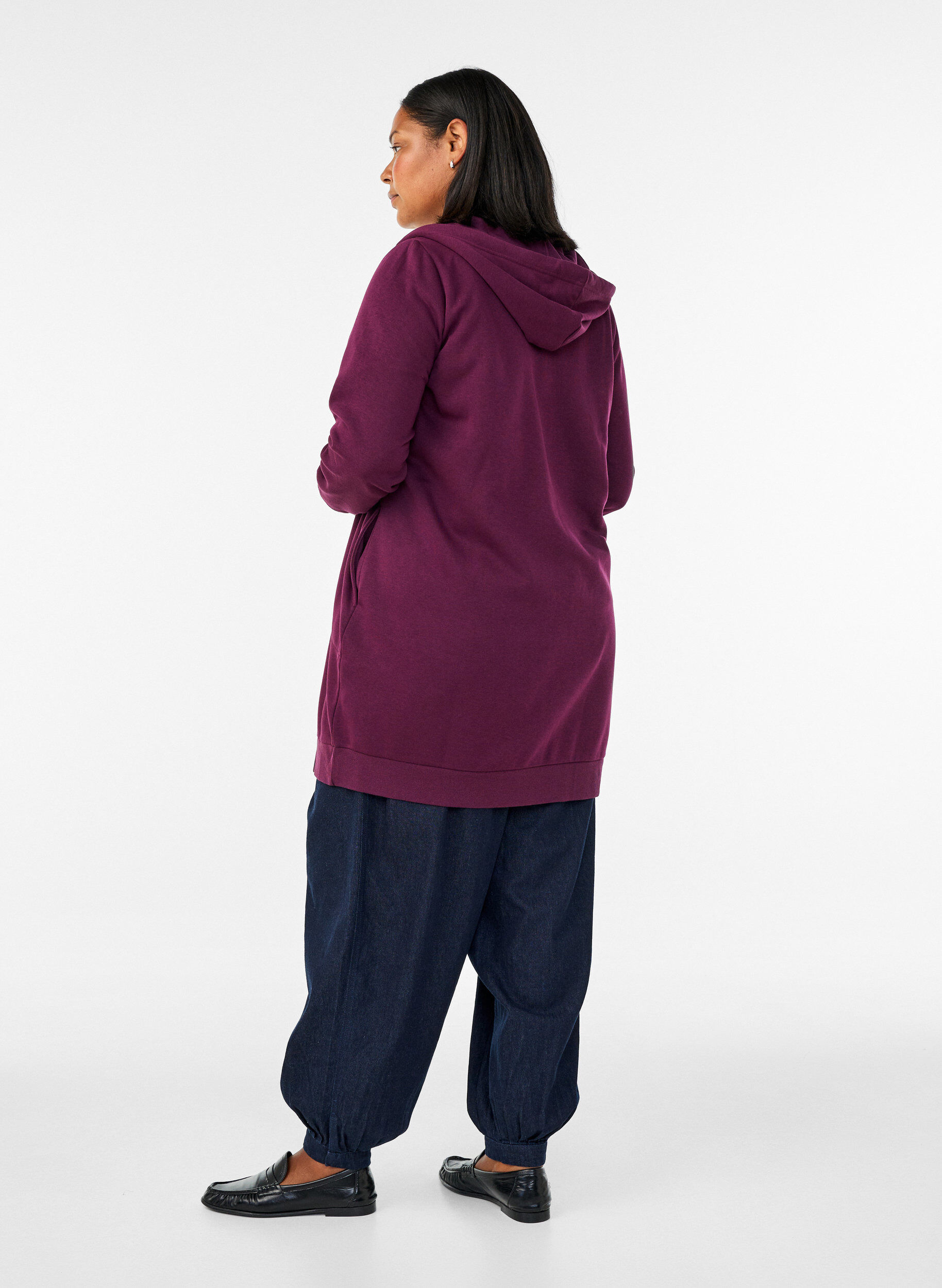 ZizziSweat &agrave; capuche long avec zip et poches, Violet, Model image number 2
