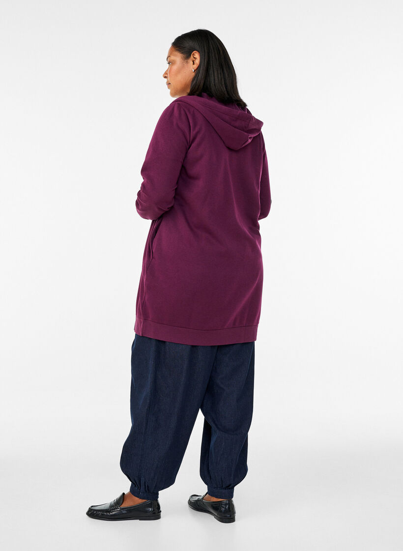 Sweat &agrave; capuche long avec zip et poches, Violet, Model image number 2