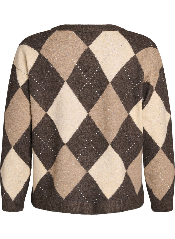 Cardigan argyle avec strass, Marron, Packshot image number 1
