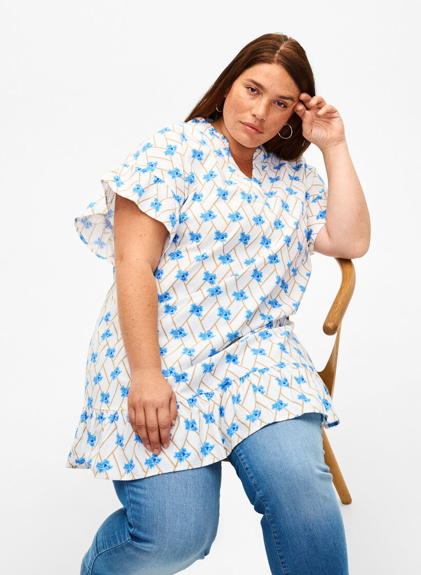 Geblümte Tunika aus Baumwolle, Snow White Flower, Image image number 0