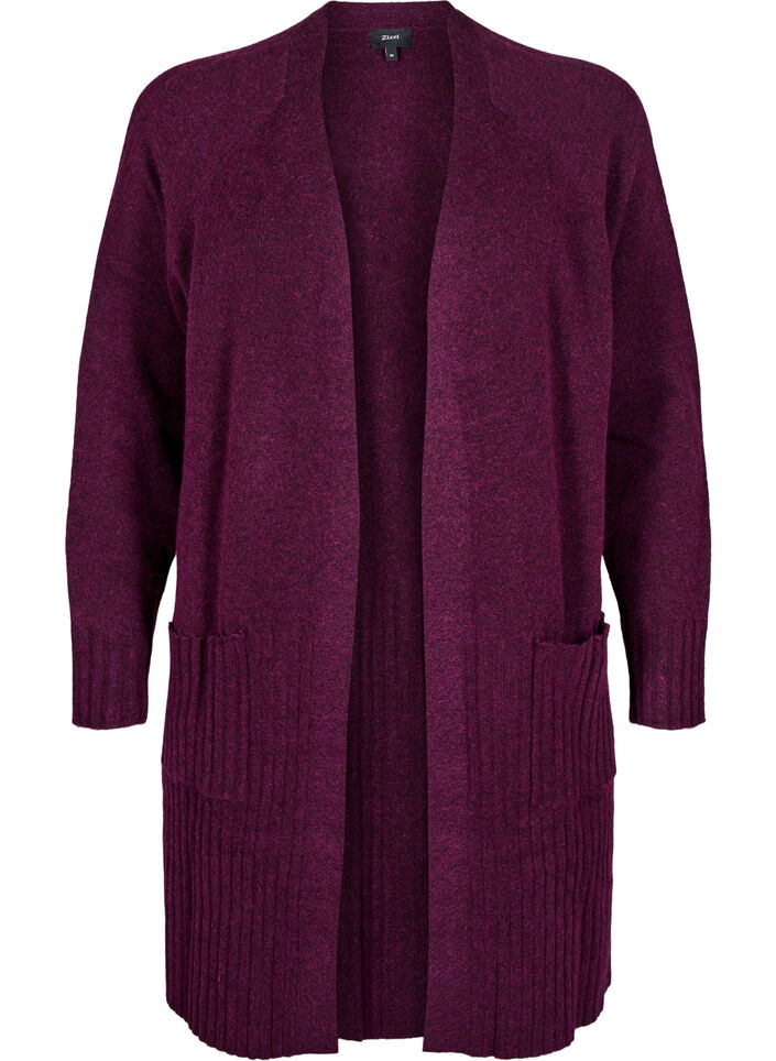 Lange Strickjacke mit Taschen, Potent Purple Mel., Packshot image number 0