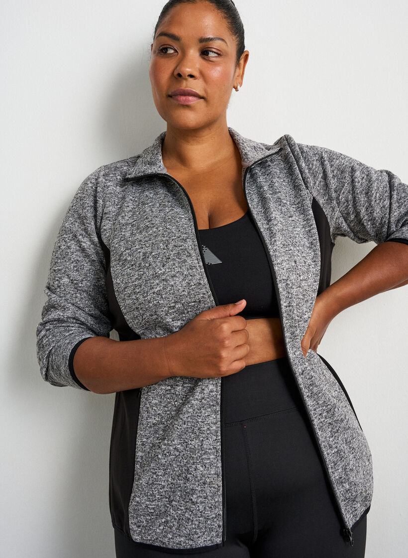 Trainingsjacke mit Kontrasteins&auml;tzen und hohem Kragen, Grau, Model image number 0