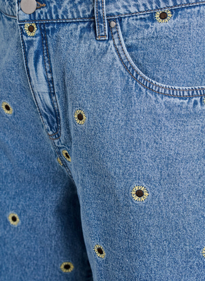 Denim-Shorts mit aufgestickten Blumen, Blau, Packshot image number 2