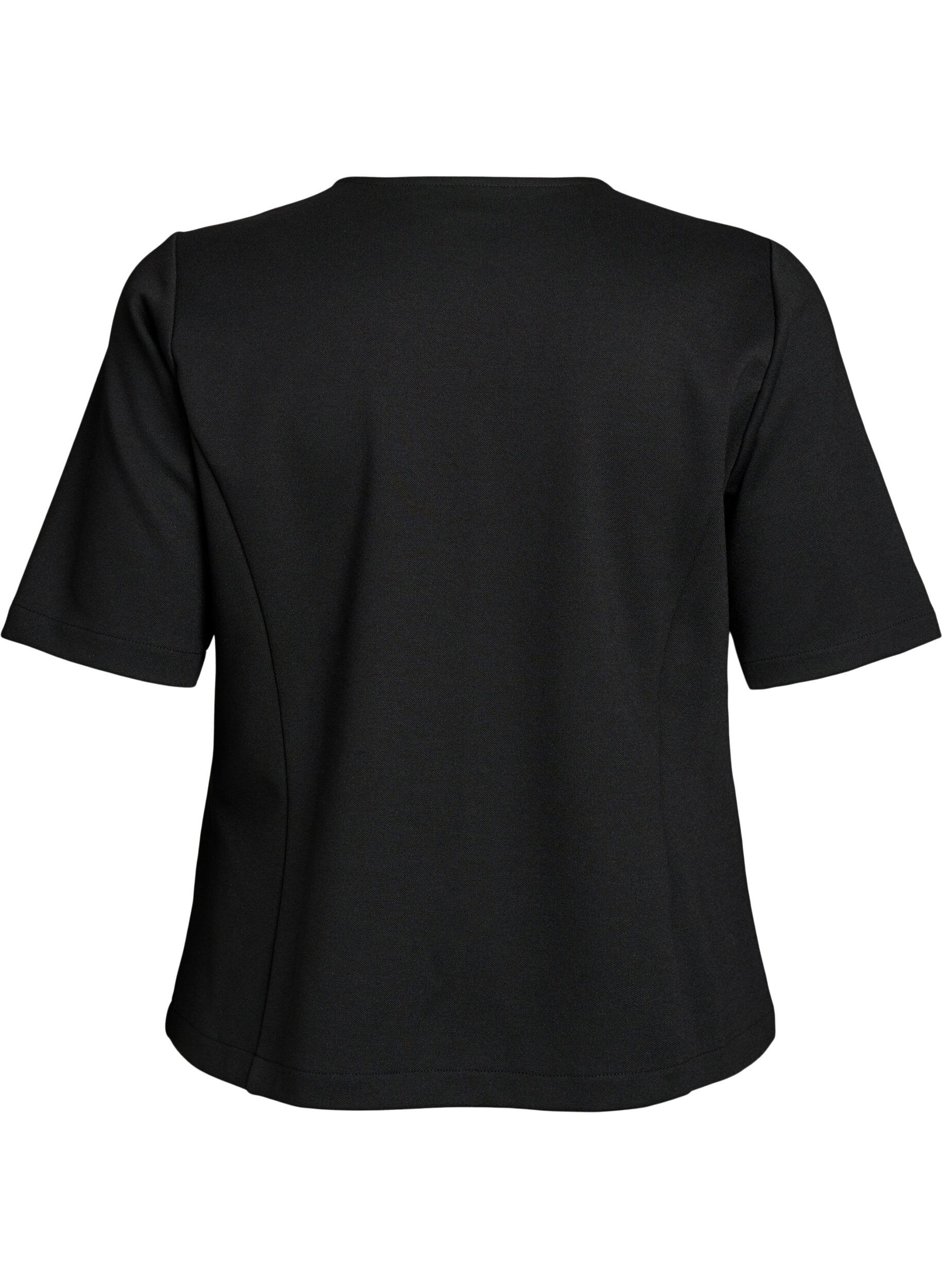 Zizzi Bluse mit asymmetrischer Wickeloptik und kurzen &Auml;rmeln, Schwarz, Packshot image number 1