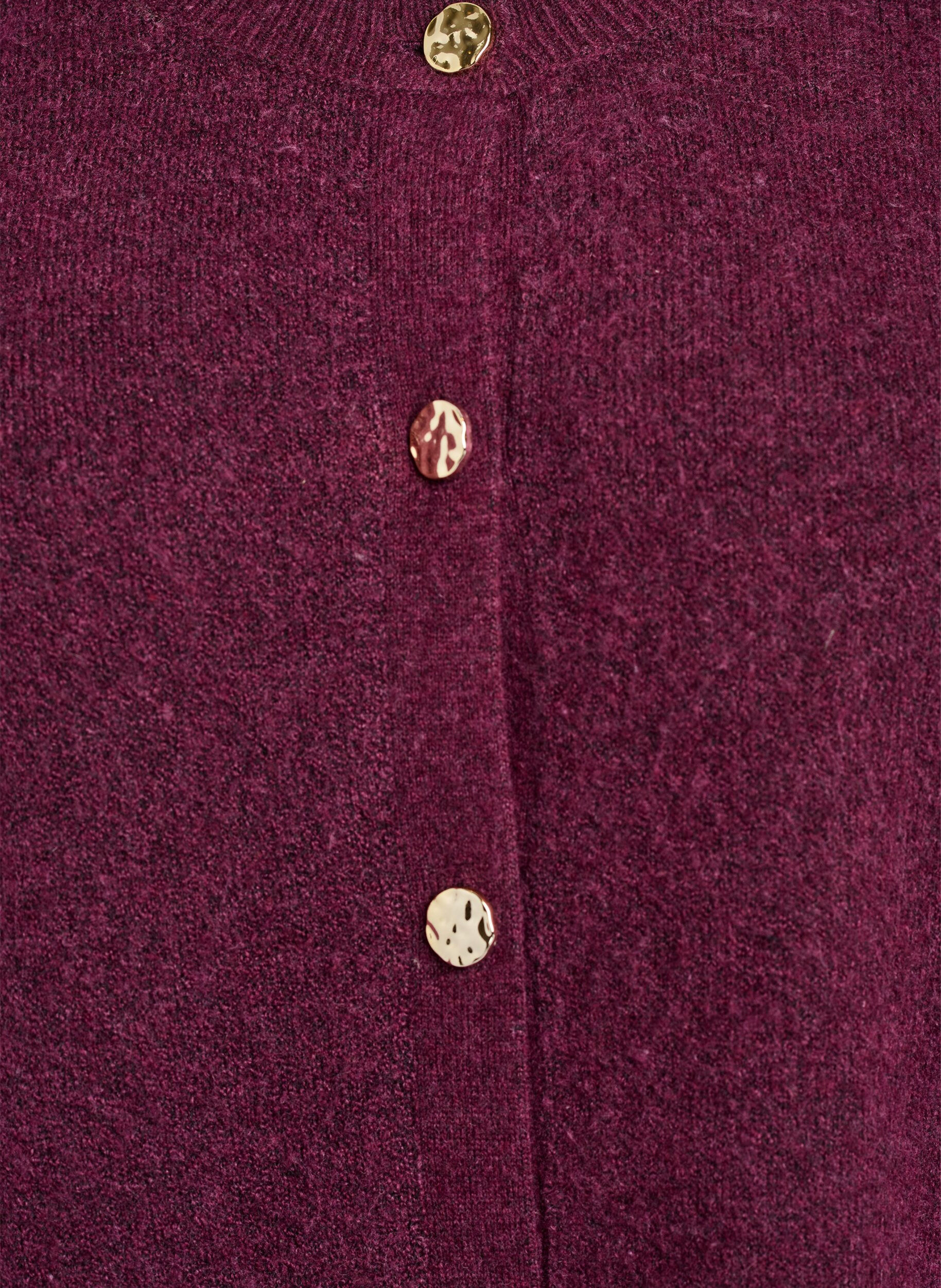 Zizzi Cardigan aus weichem Strick mit goldfarbenen Kn&ouml;pfen, Dunkles Bordeaux, Packshot image number 2