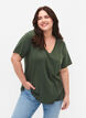 T-shirt basique &agrave; manches courtes et col en V, Vert, Model image number 0