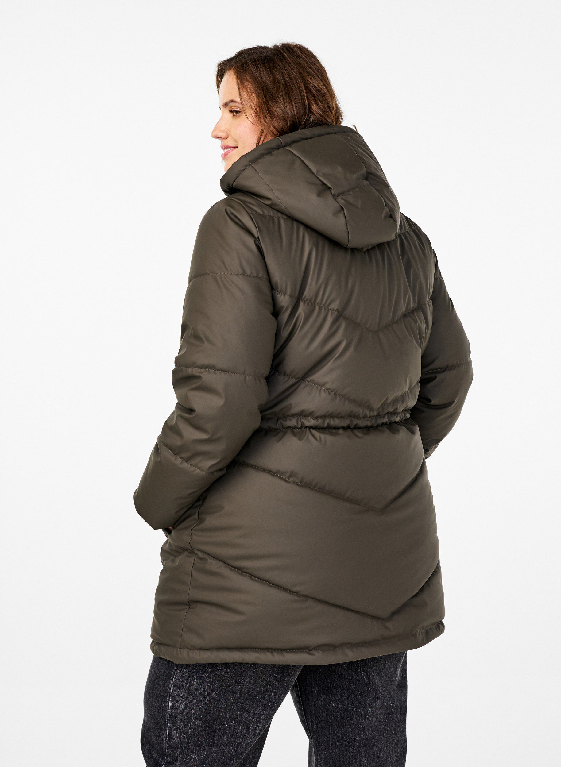 Zizzi Wasserabweisende Steckenjacke mit Kapuze, Braun, Model image number 2