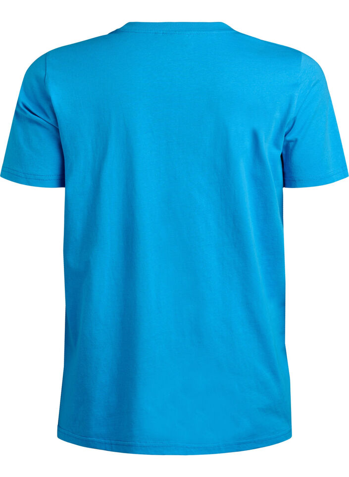 T-shirt basique en coton &agrave; col rond, Bleu, Packshot image number 1