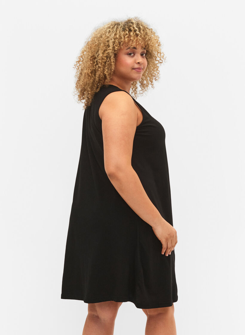 Robe sans manches en coton avec forme en A, Black, Model image number 1