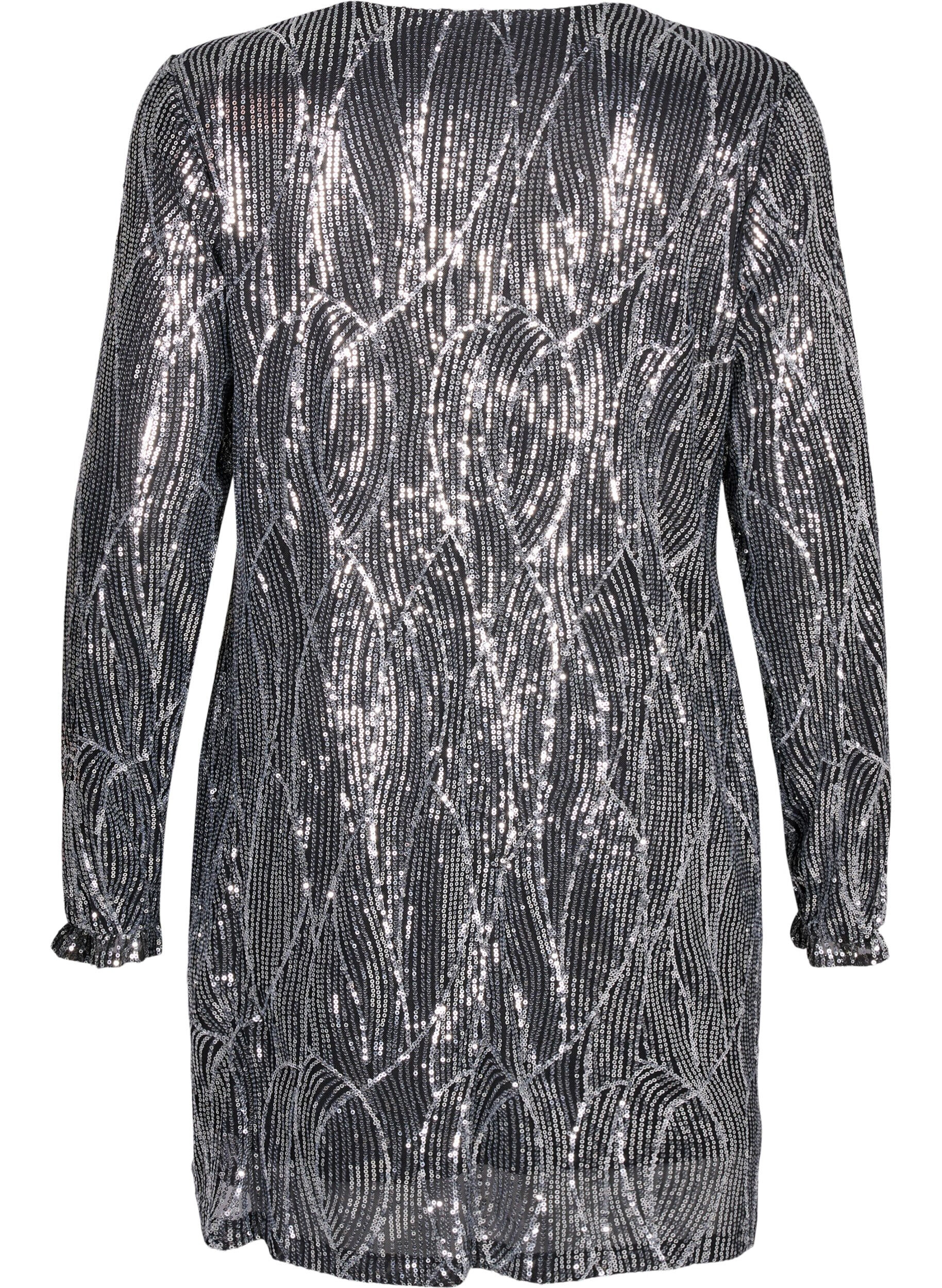 Zizzi Robes &agrave; manches longues avec des paillettes et des motifs, Silver Sequins, Packshot image number 1