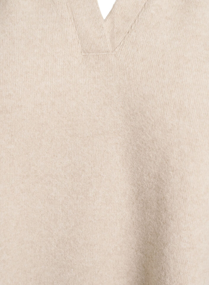 Knielanges Kleid aus Jersey mit V-Ausschnitt und Kragen, Beige, Packshot image number 2