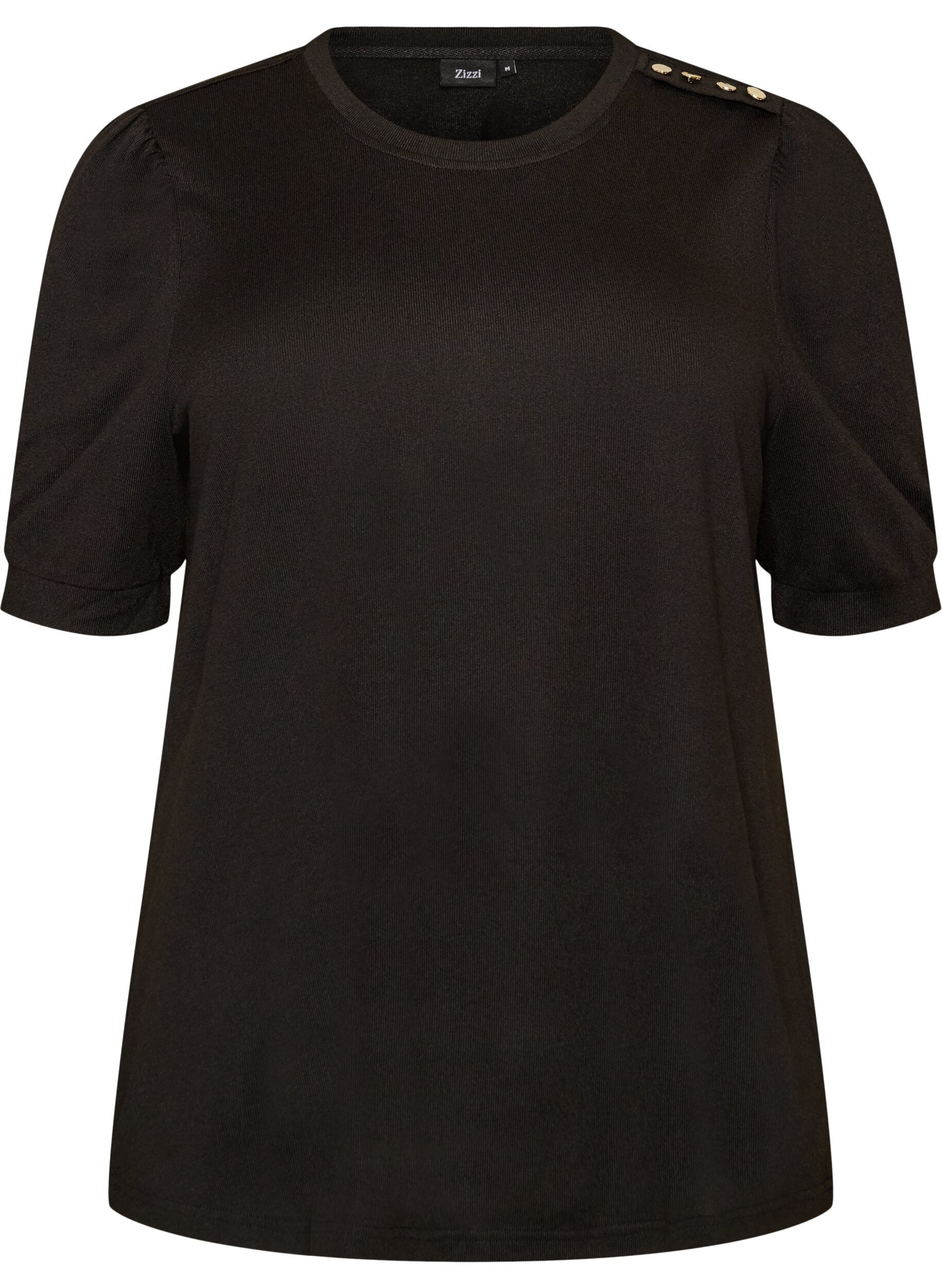 ZizziBluse mit Knopfdetail und kurzen Puff&auml;rmeln, Schwarz, Packshot image number 0
