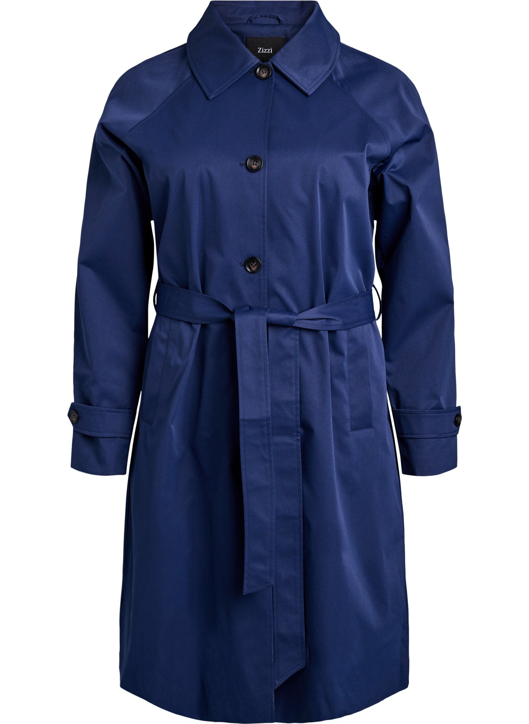 Zizzi Trenchcoat mit G&uuml;rtel und Schlitzen, Blau, Packshot image number 0